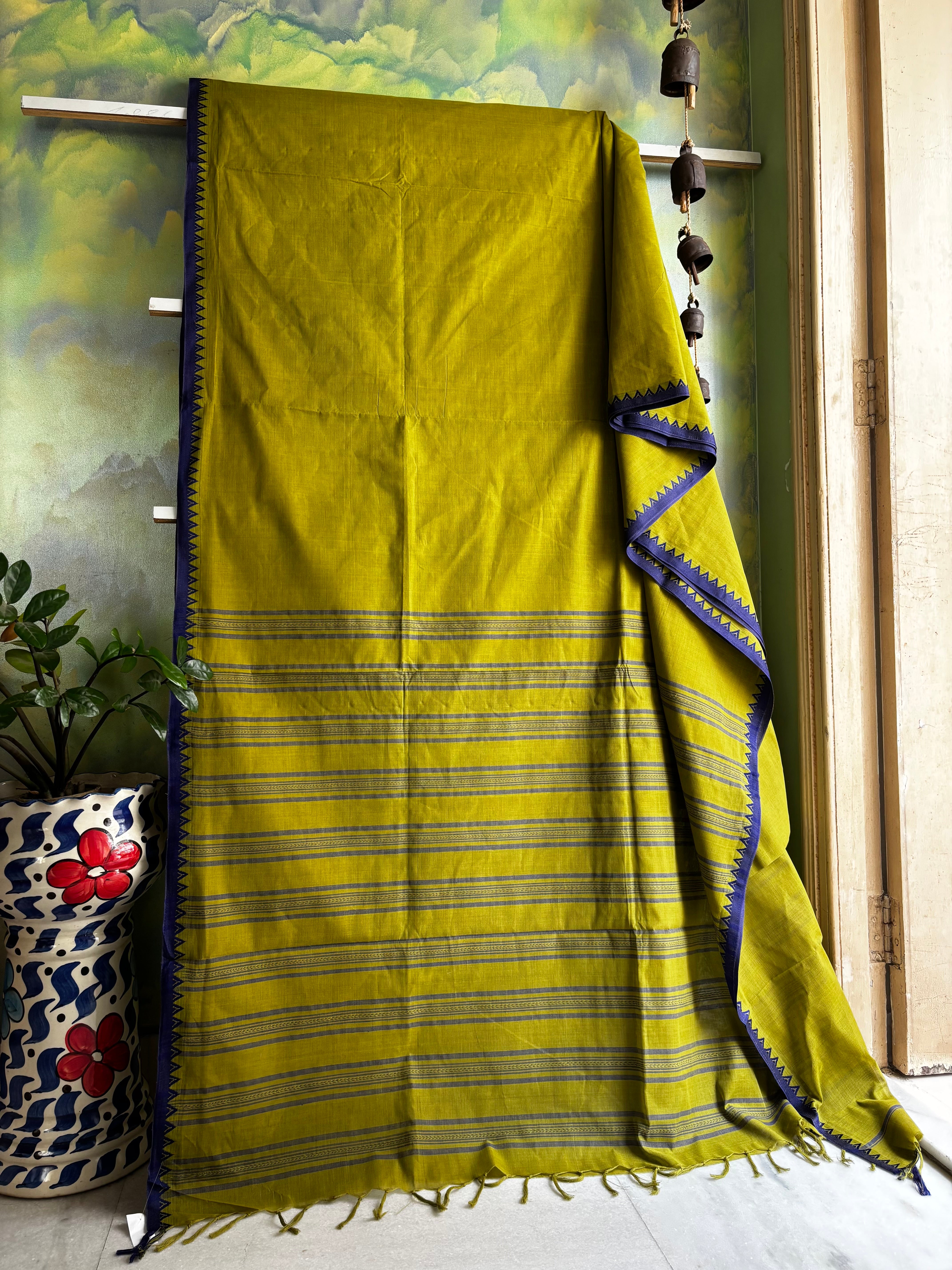 Handwoven Olive Green Colour Begampuri Cotton Saree