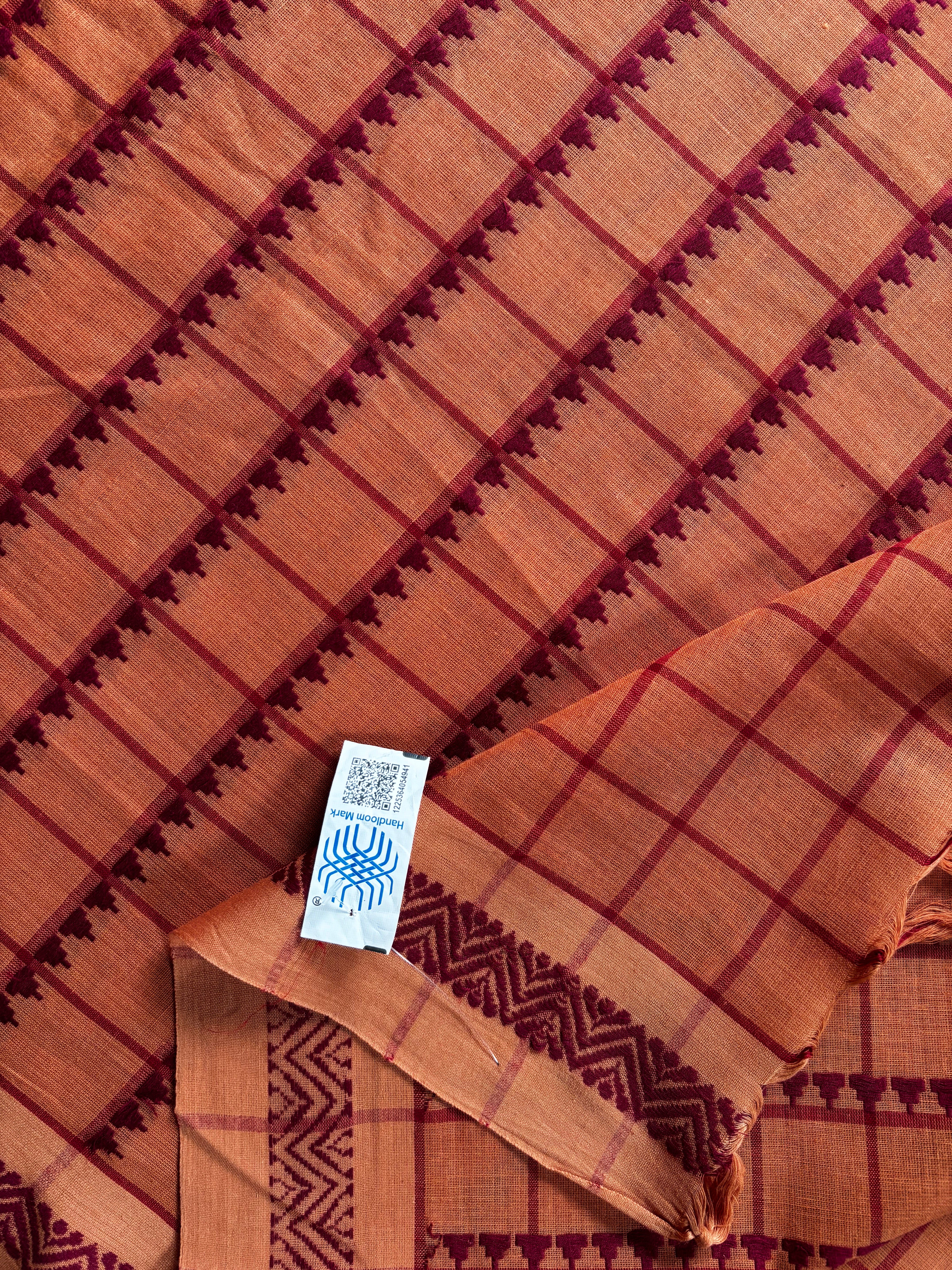 Handwoven Light Orangish Teracotta Colour Begampuri Cotton Saree