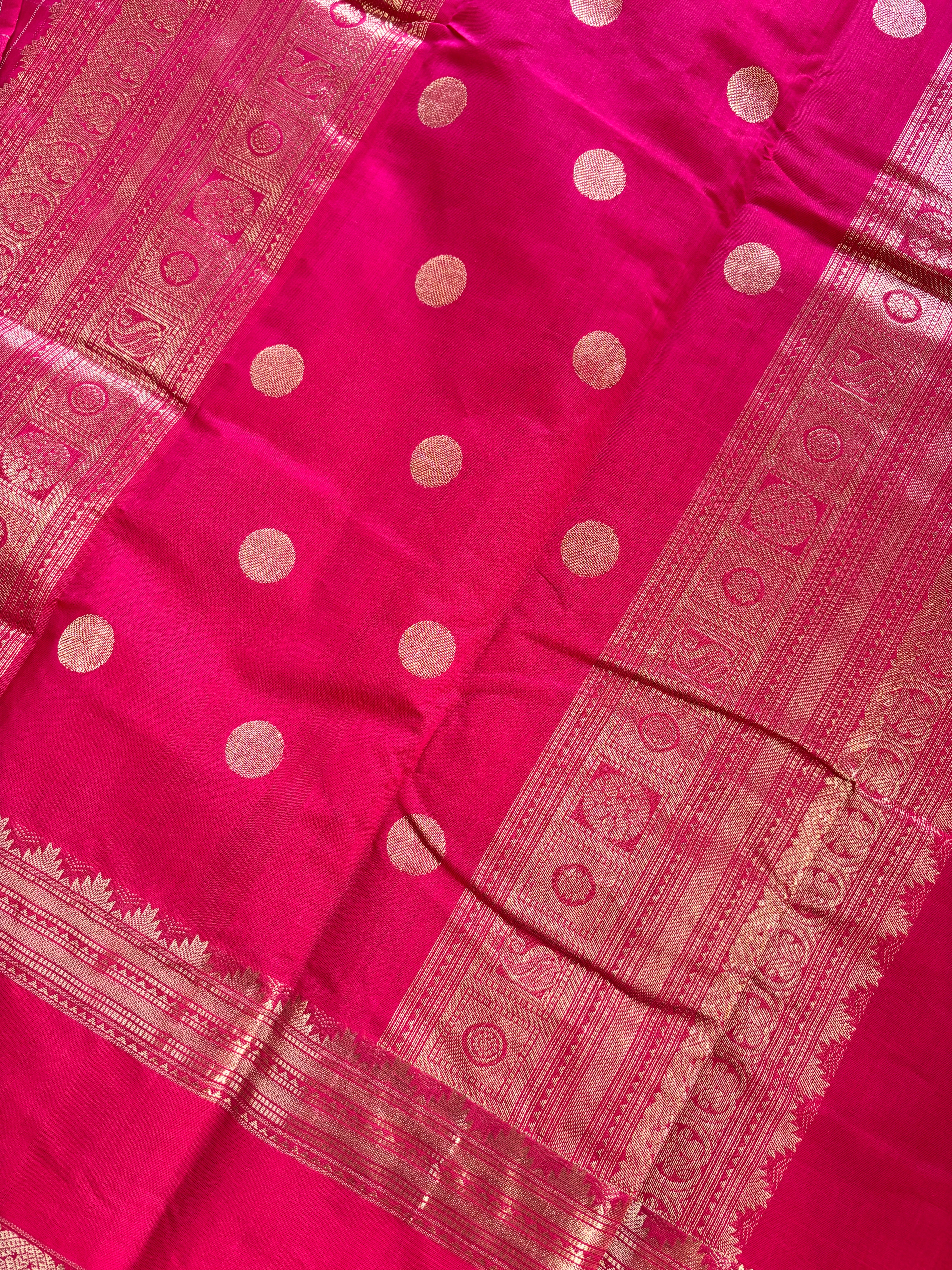 Handwoven Bright Pink Cotton Kanchipuram Saree
