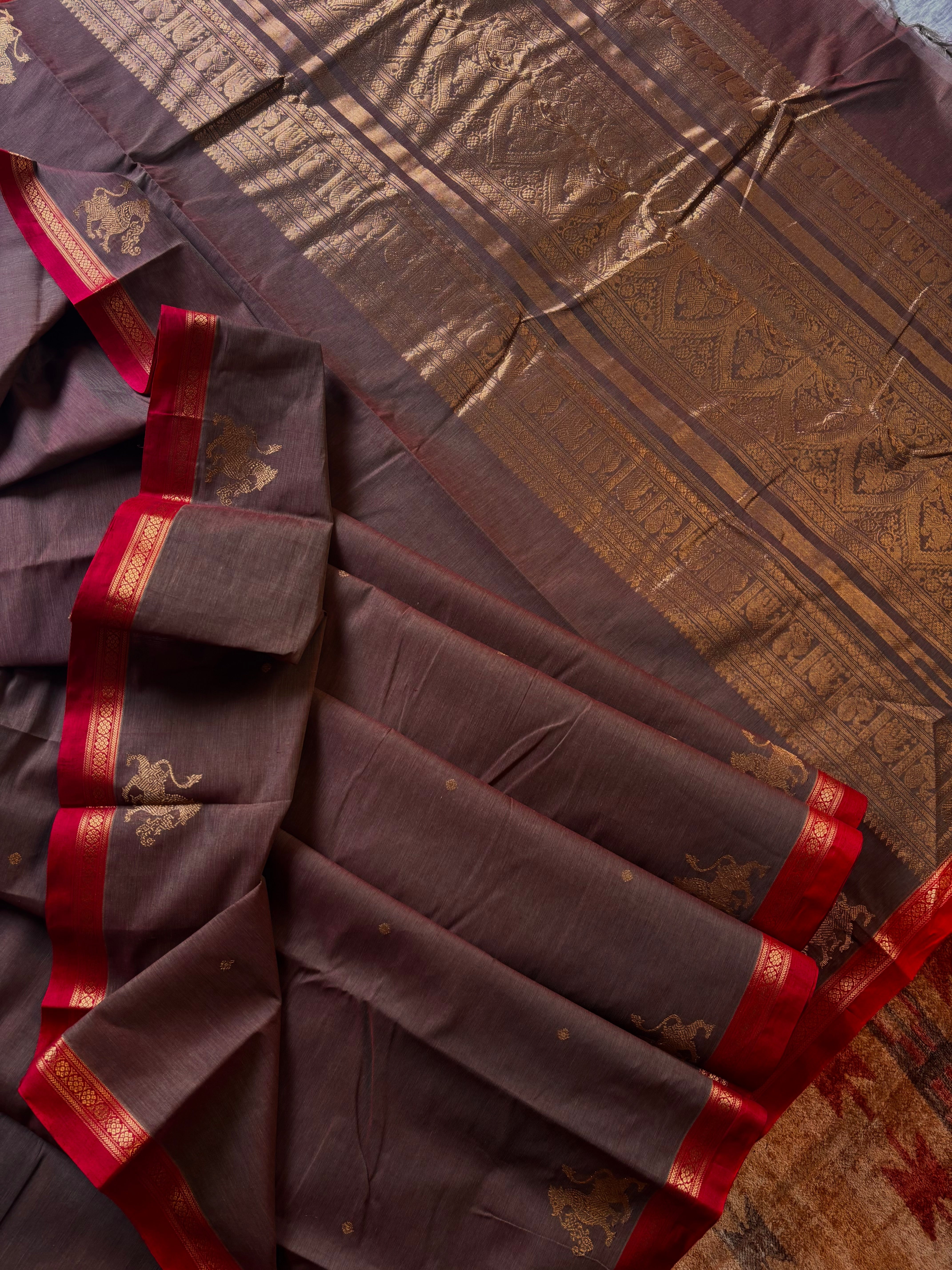 Handwoven Dual Toned Cinnamon Colour Cotton Kanchipuram Saree