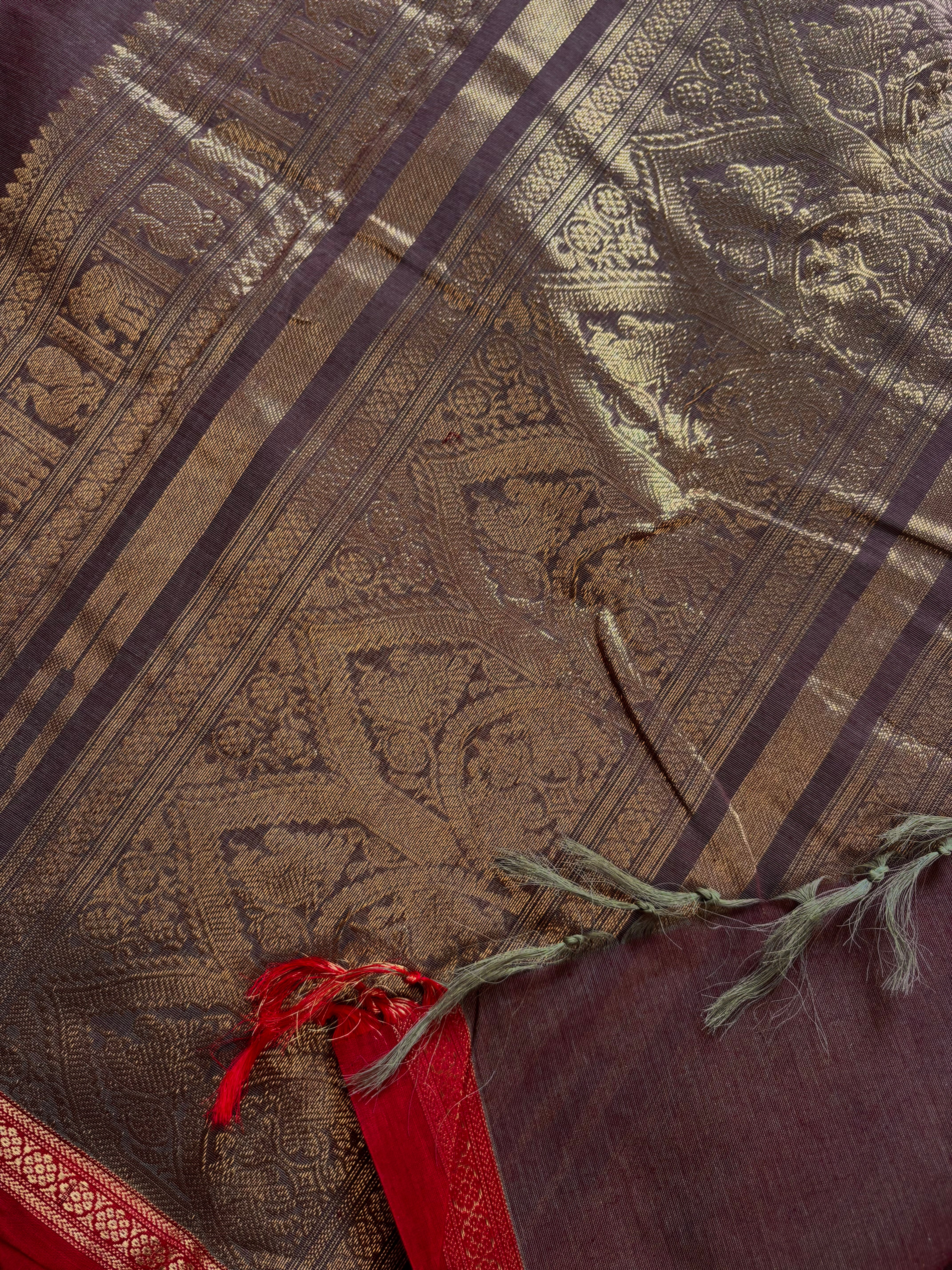 Handwoven Dual Toned Cinnamon Colour Cotton Kanchipuram Saree