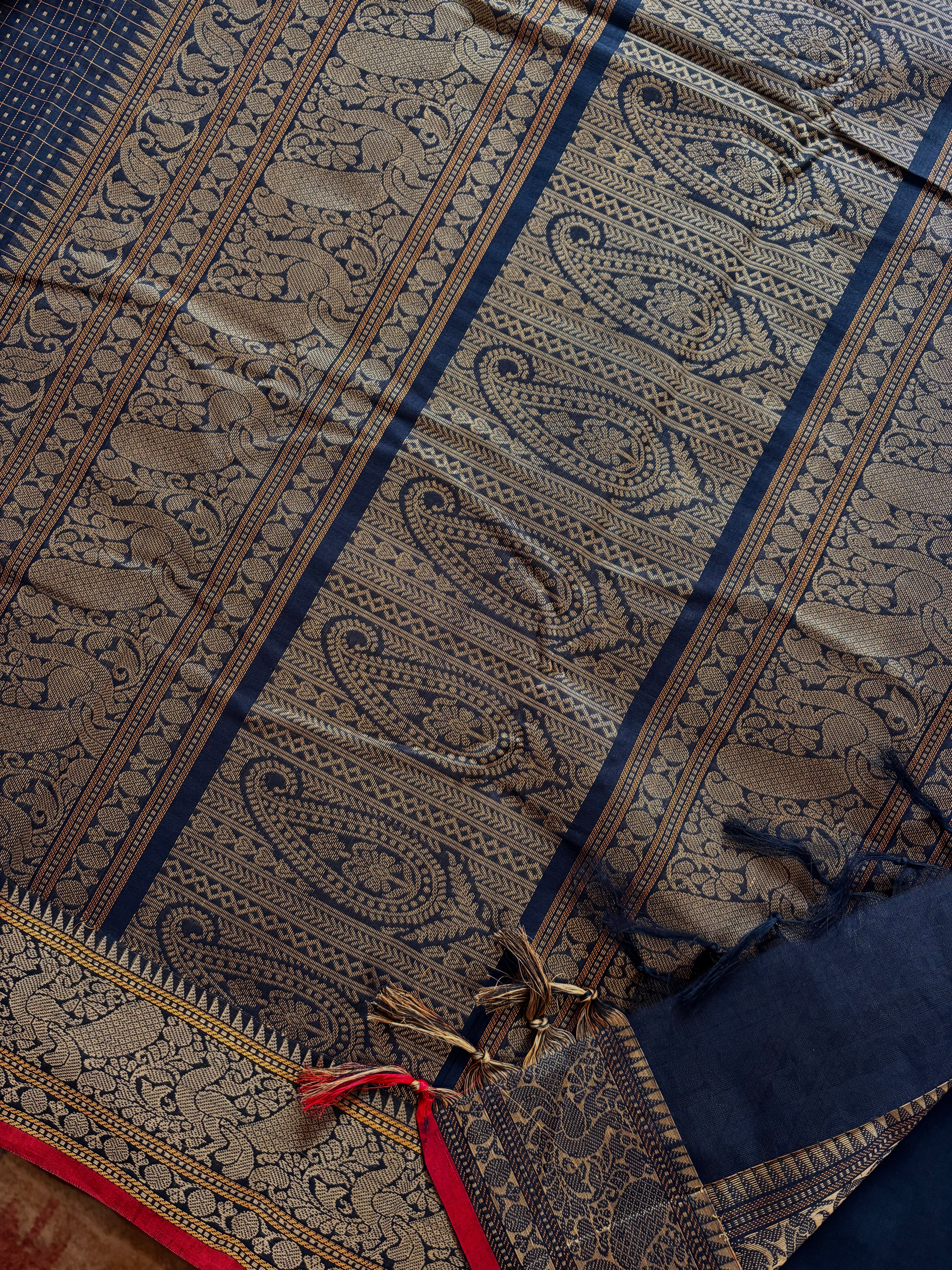 Handwoven Black Cotton Kanchipuram Saree