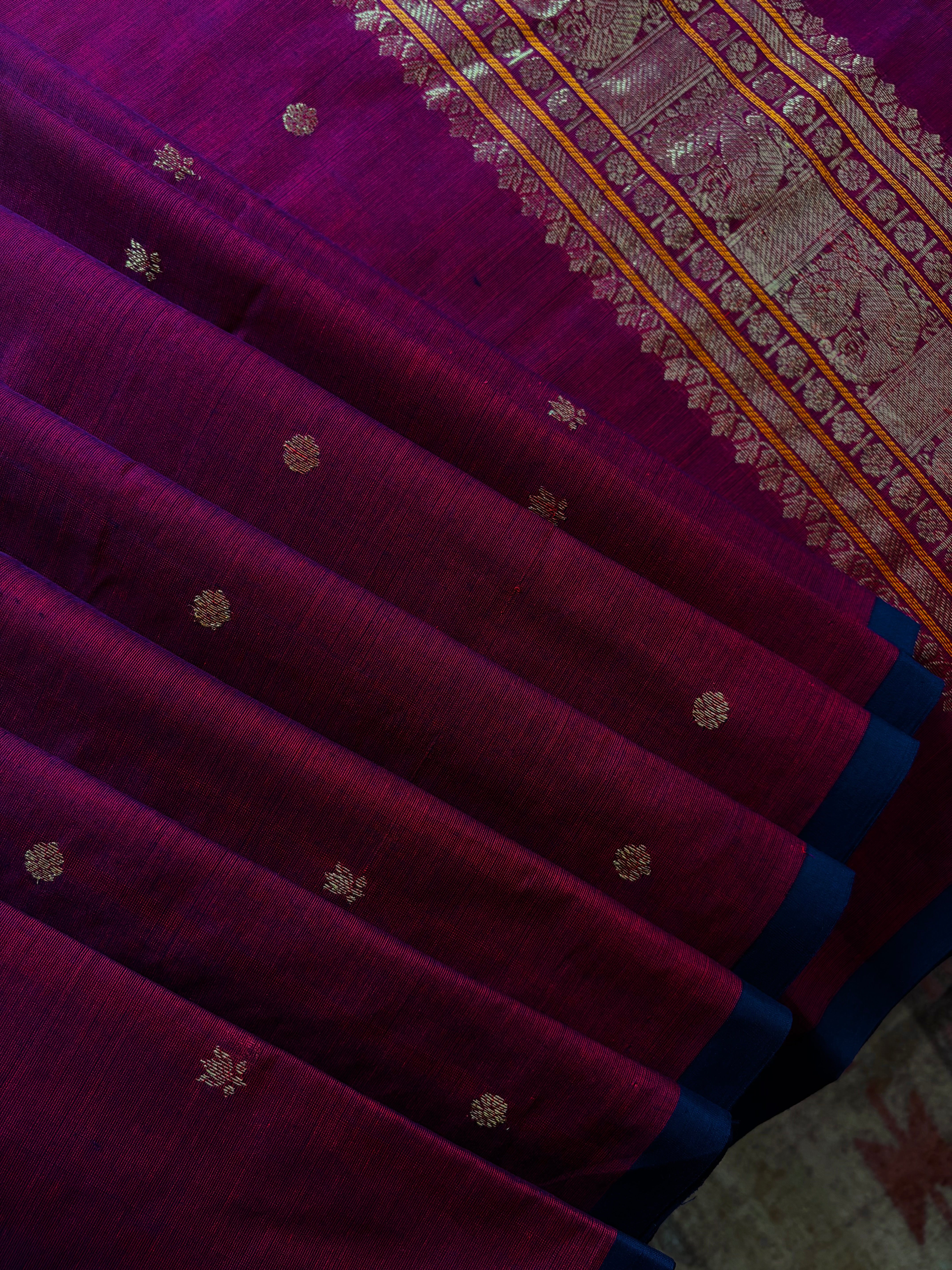 Handwoven Wine Colour Cotton Kanchipuram Saree