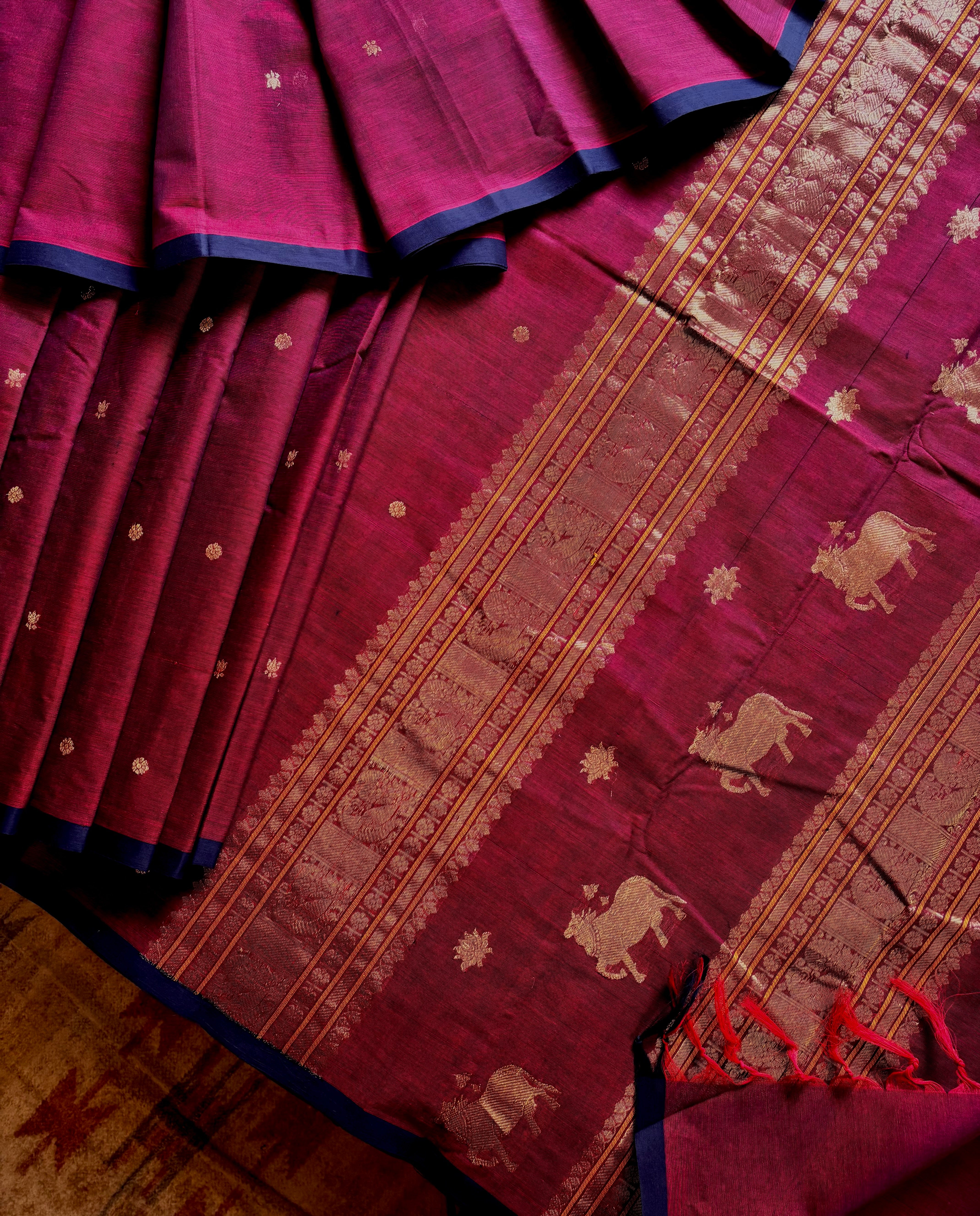 Handwoven Wine Colour Cotton Kanchipuram Saree