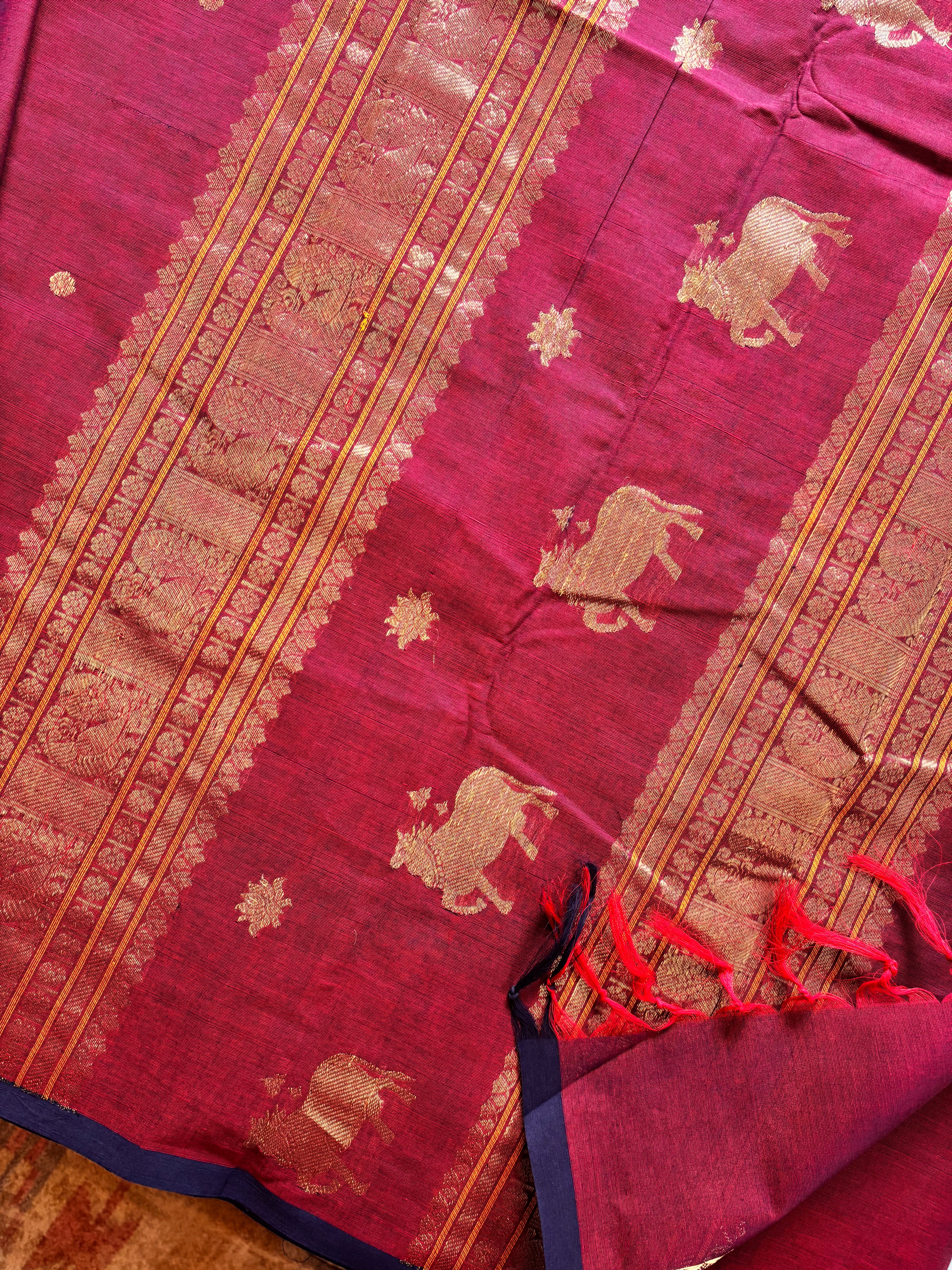 Handwoven Wine Colour Cotton Kanchipuram Saree