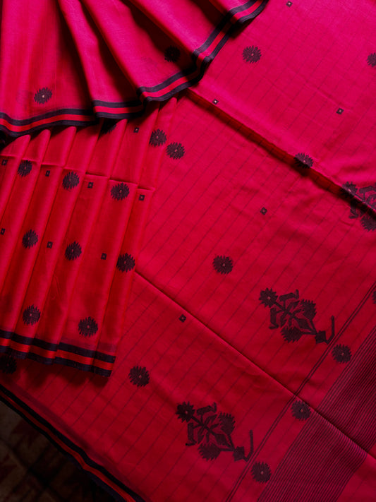 Handwoven Red Colour Cotton Jamdani