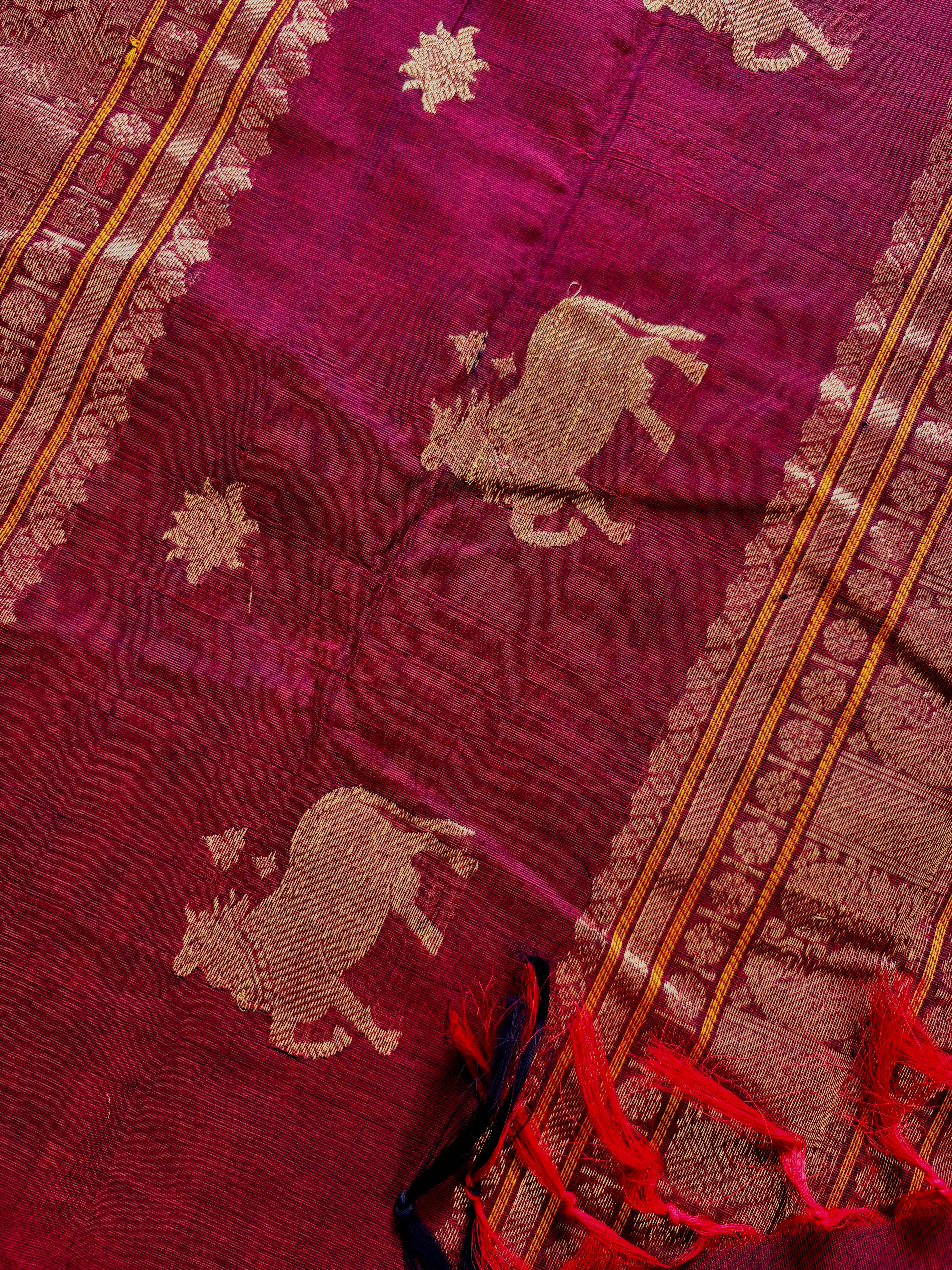 Handwoven Wine Colour Cotton Kanchipuram Saree