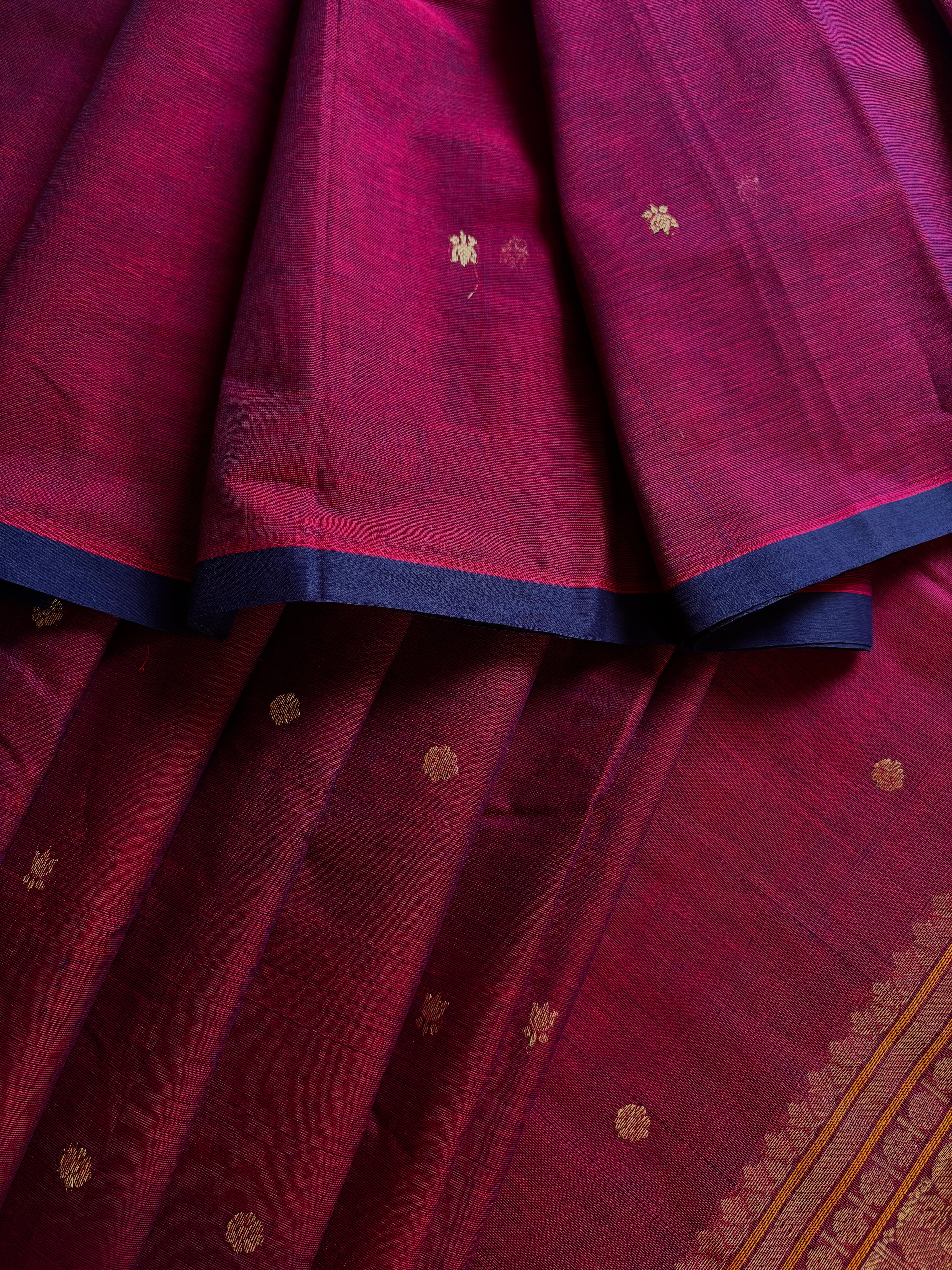 Handwoven Wine Colour Cotton Kanchipuram Saree