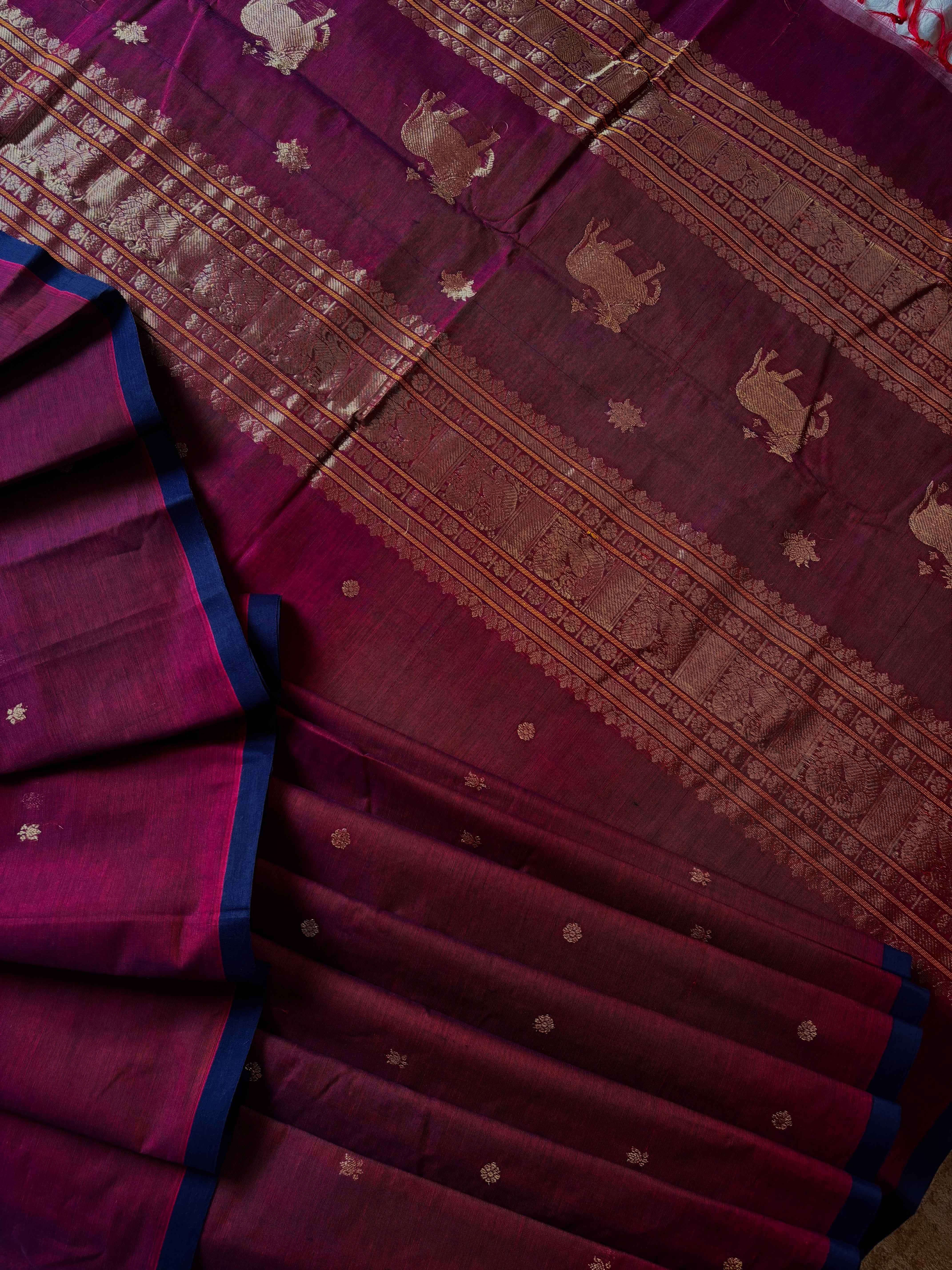 Handwoven Wine Colour Cotton Kanchipuram Saree