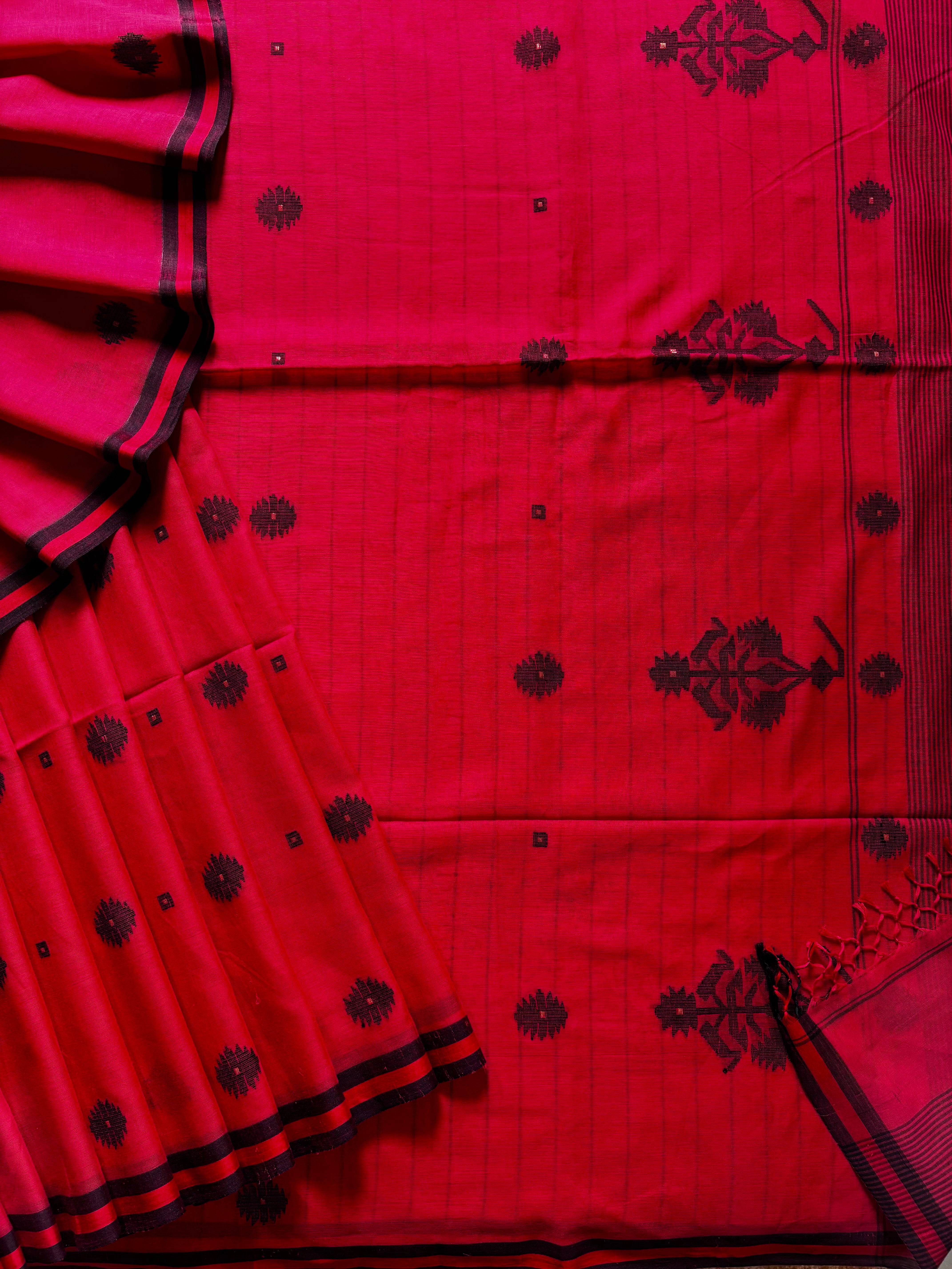 Handwoven Red Colour Cotton Jamdani