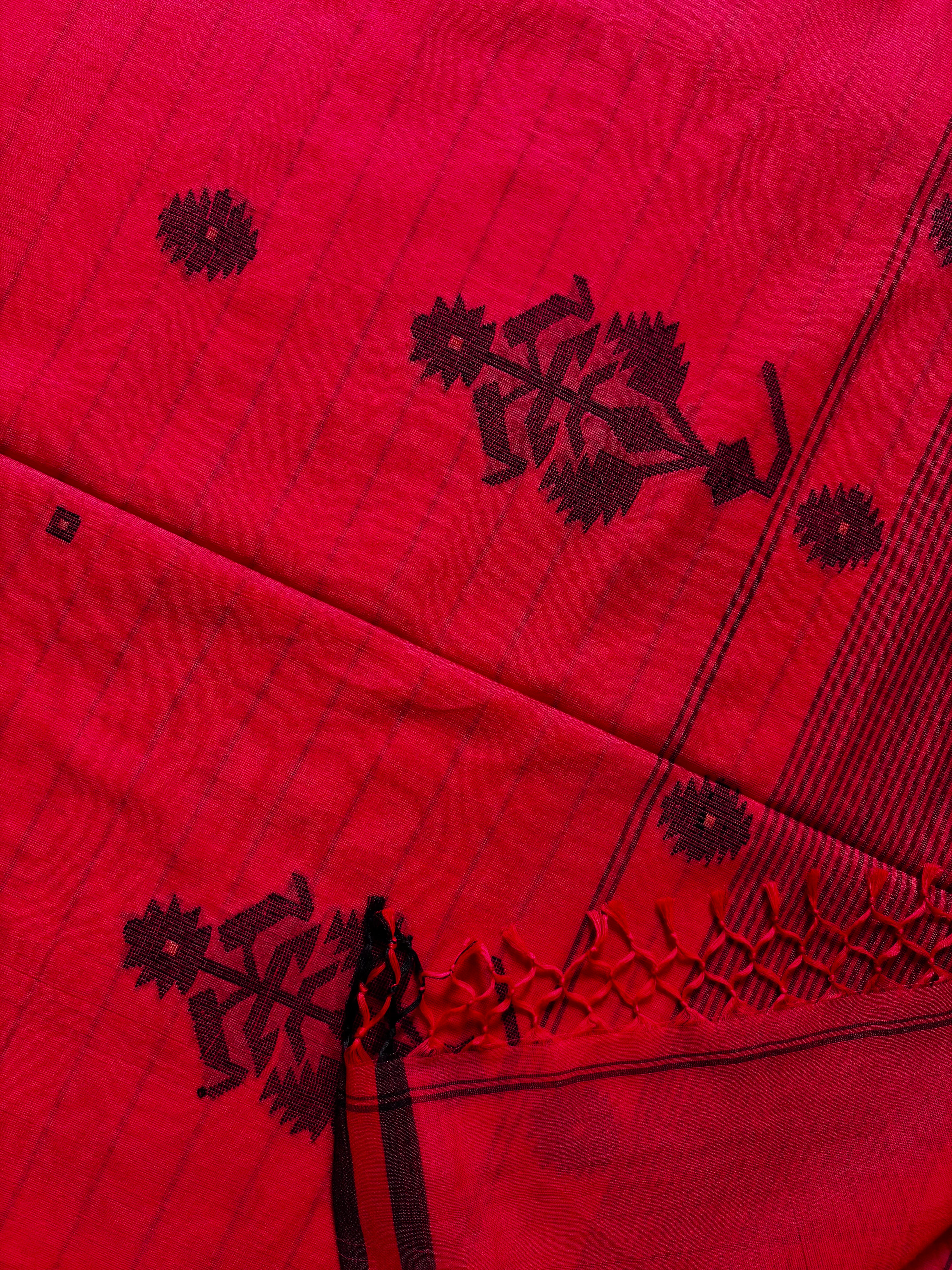 Handwoven Red Colour Cotton Jamdani