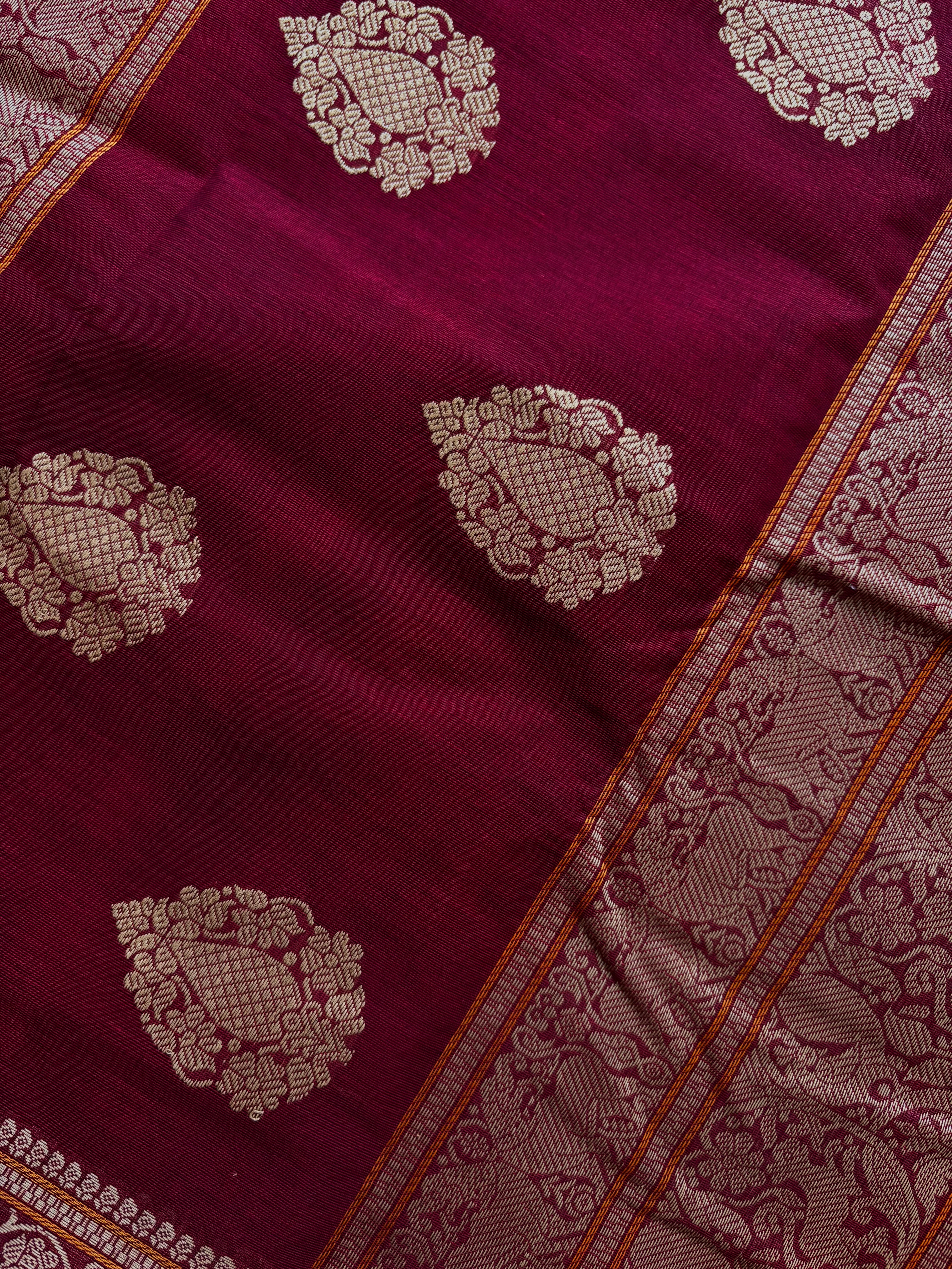 Handwoven Maroon Colour Cotton Kanchipuram Saree