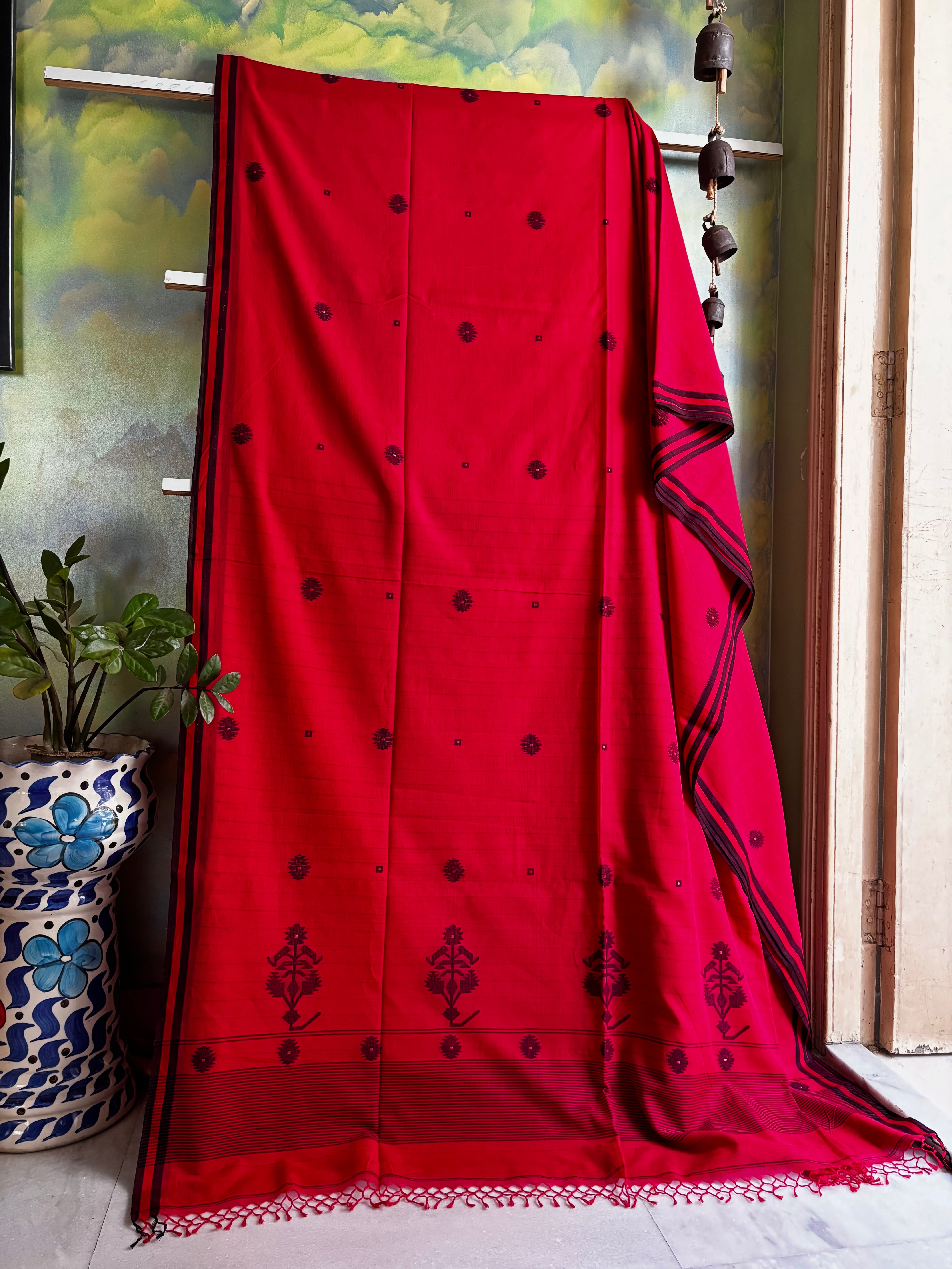 Handwoven Red Colour Cotton Jamdani