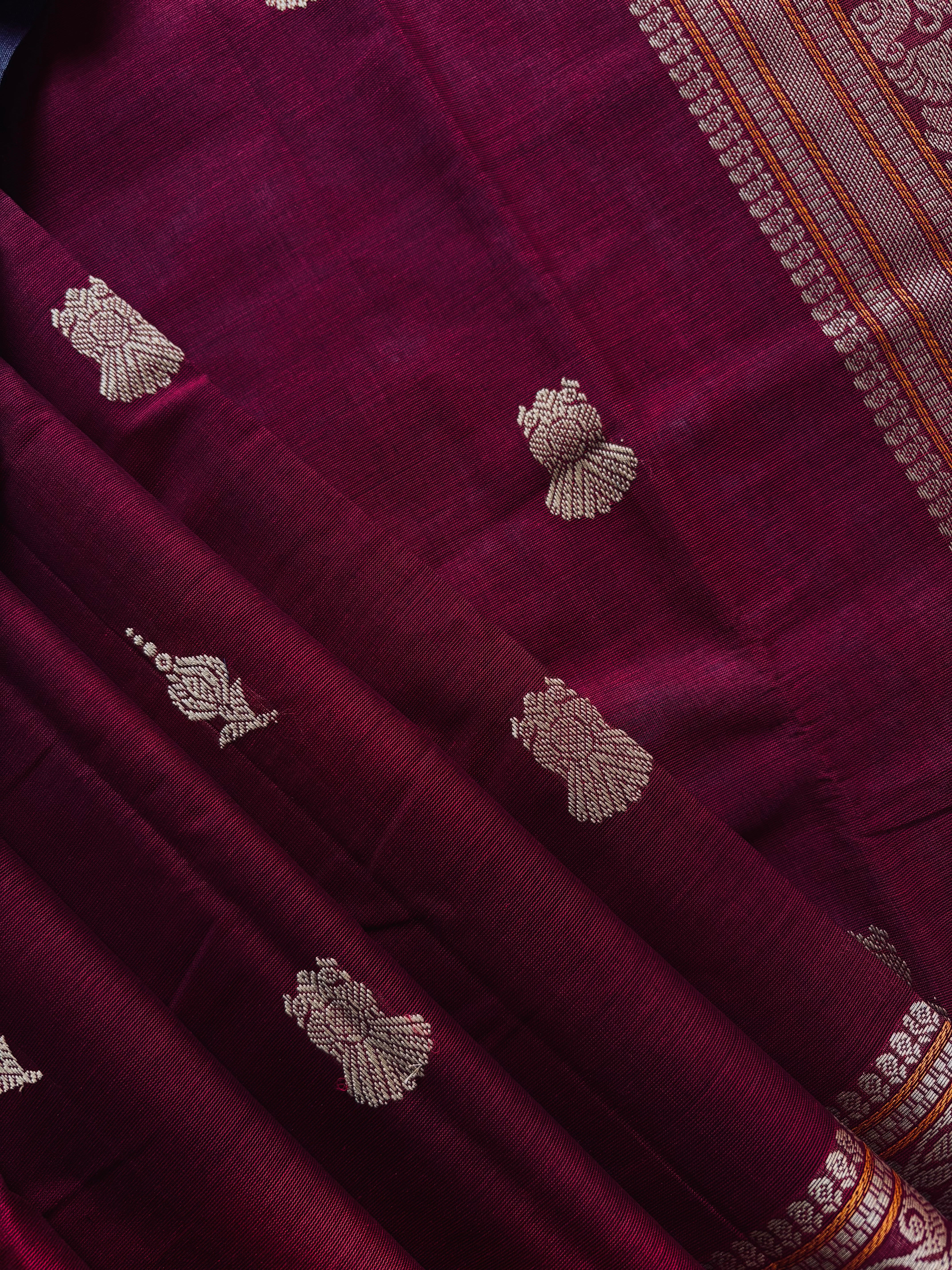 Handwoven Maroon Colour Cotton Kanchipuram Saree