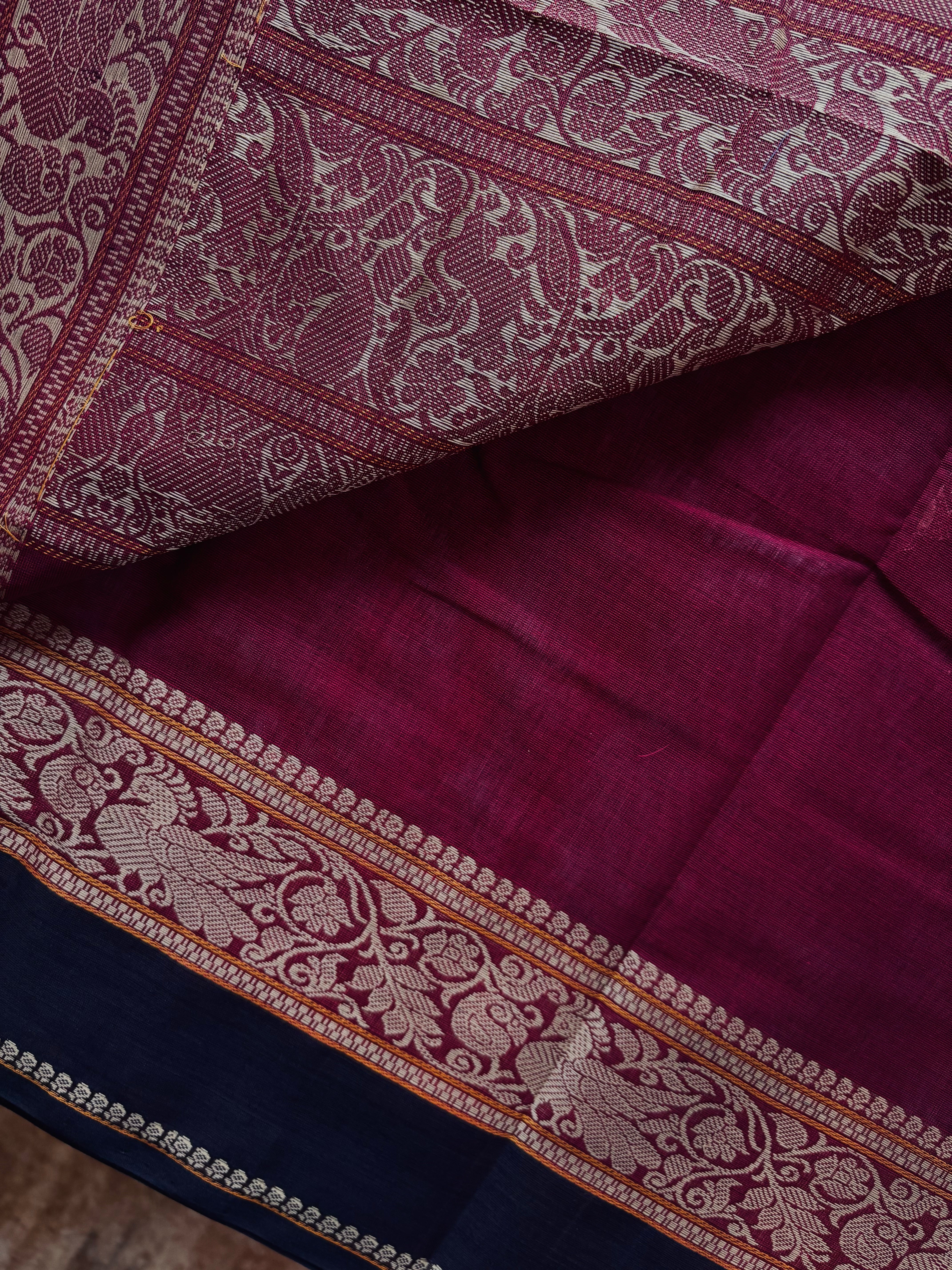 Handwoven Maroon Colour Cotton Kanchipuram Saree