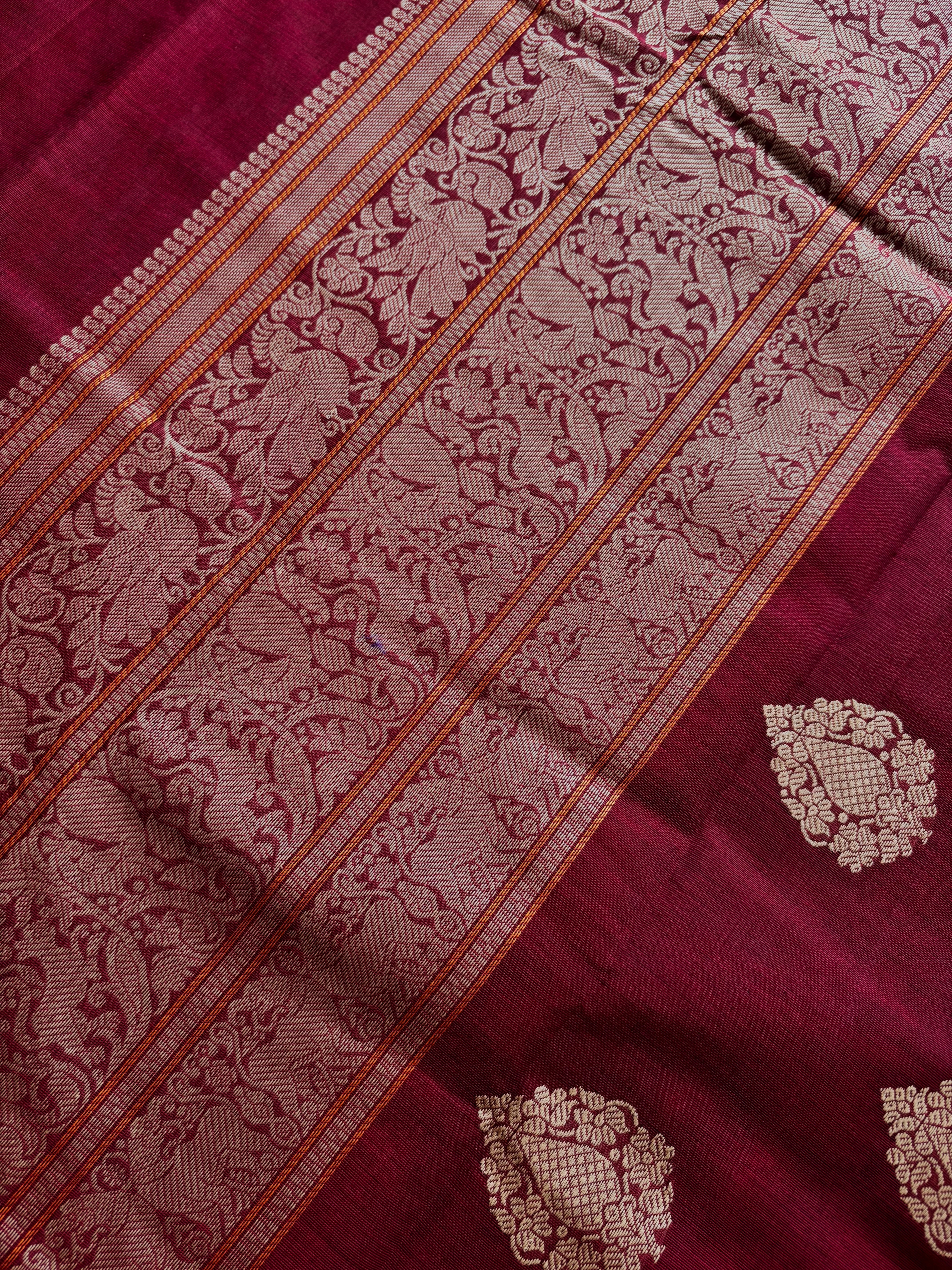 Handwoven Maroon Colour Cotton Kanchipuram Saree