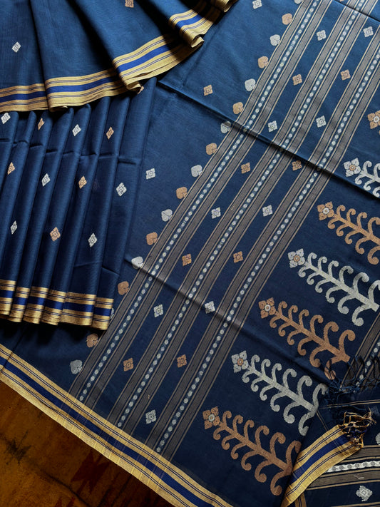 Handwoven Blue Cotton Jamdani Saree