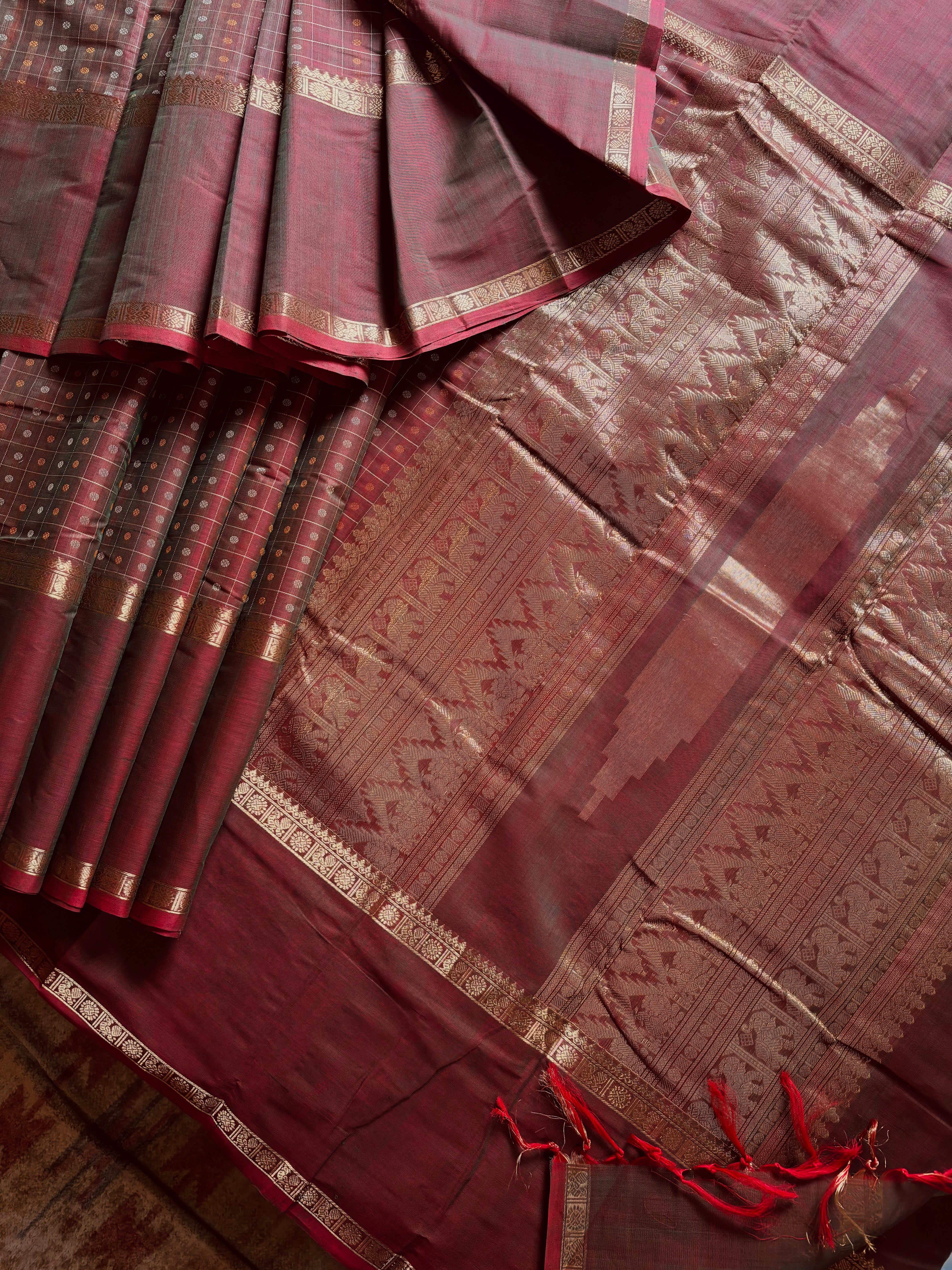 Handwoven Dual Toned Cotton Kanchipuram Saree