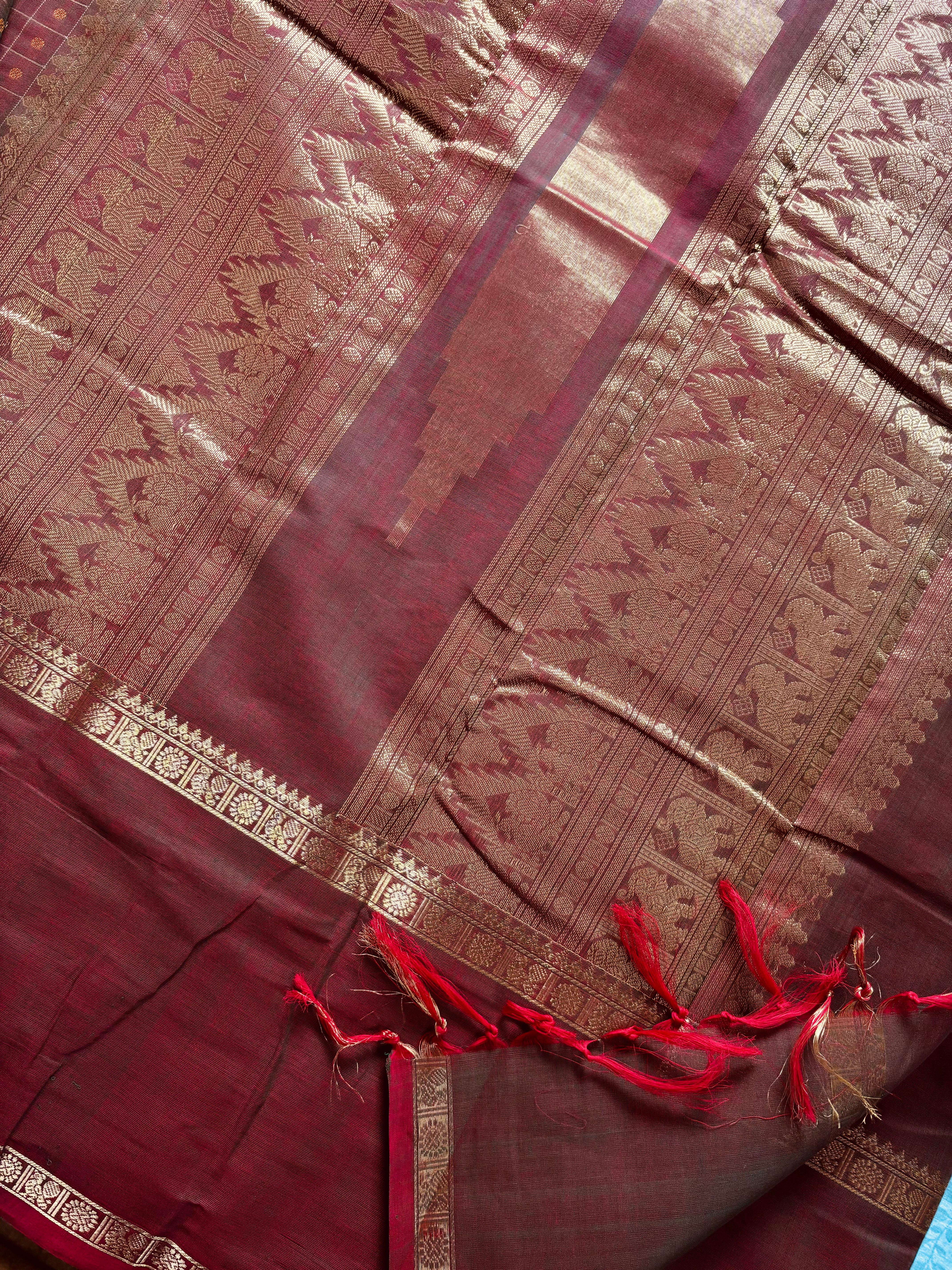 Handwoven Dual Toned Cotton Kanchipuram Saree