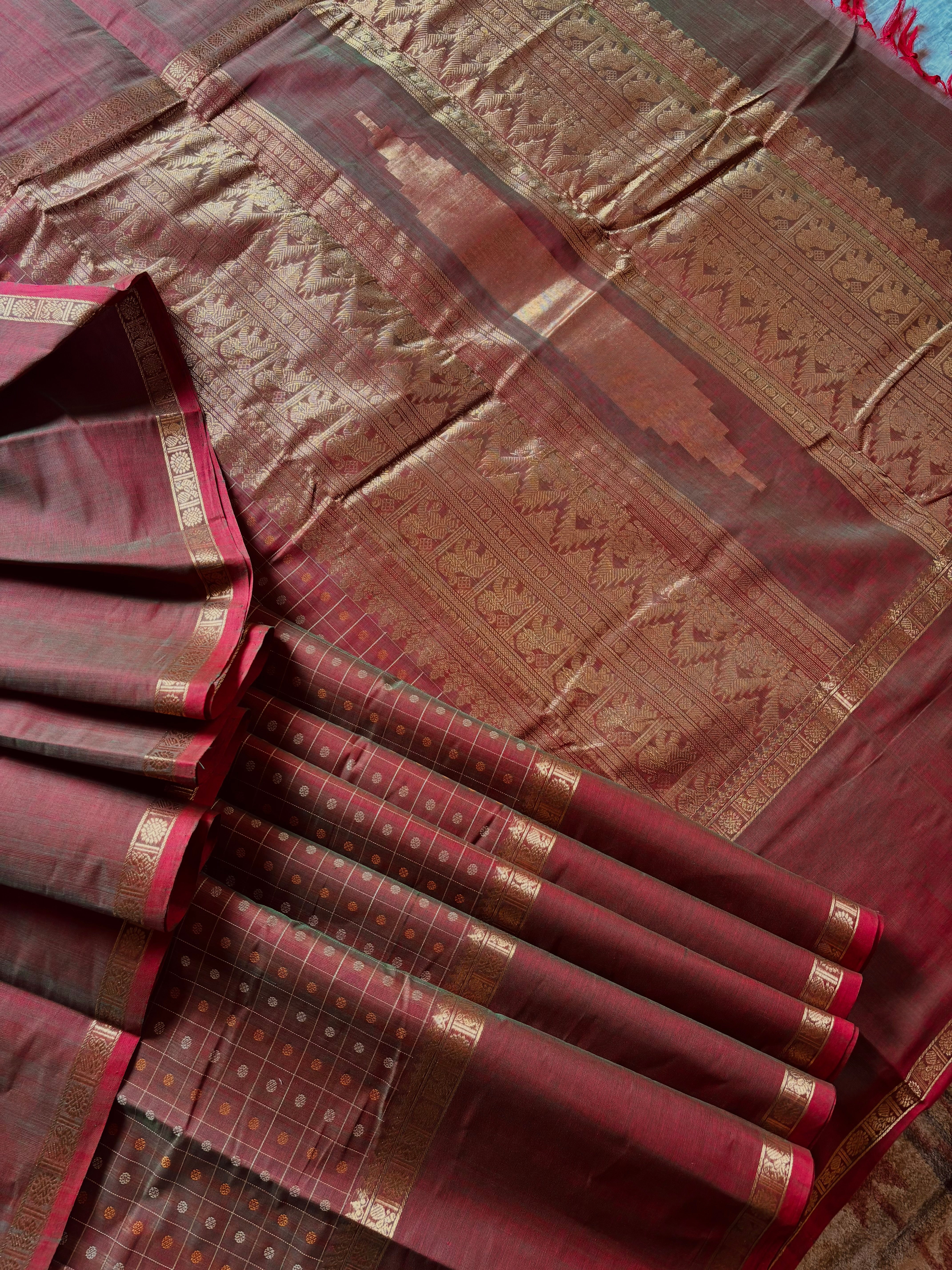 Handwoven Dual Toned Cotton Kanchipuram Saree