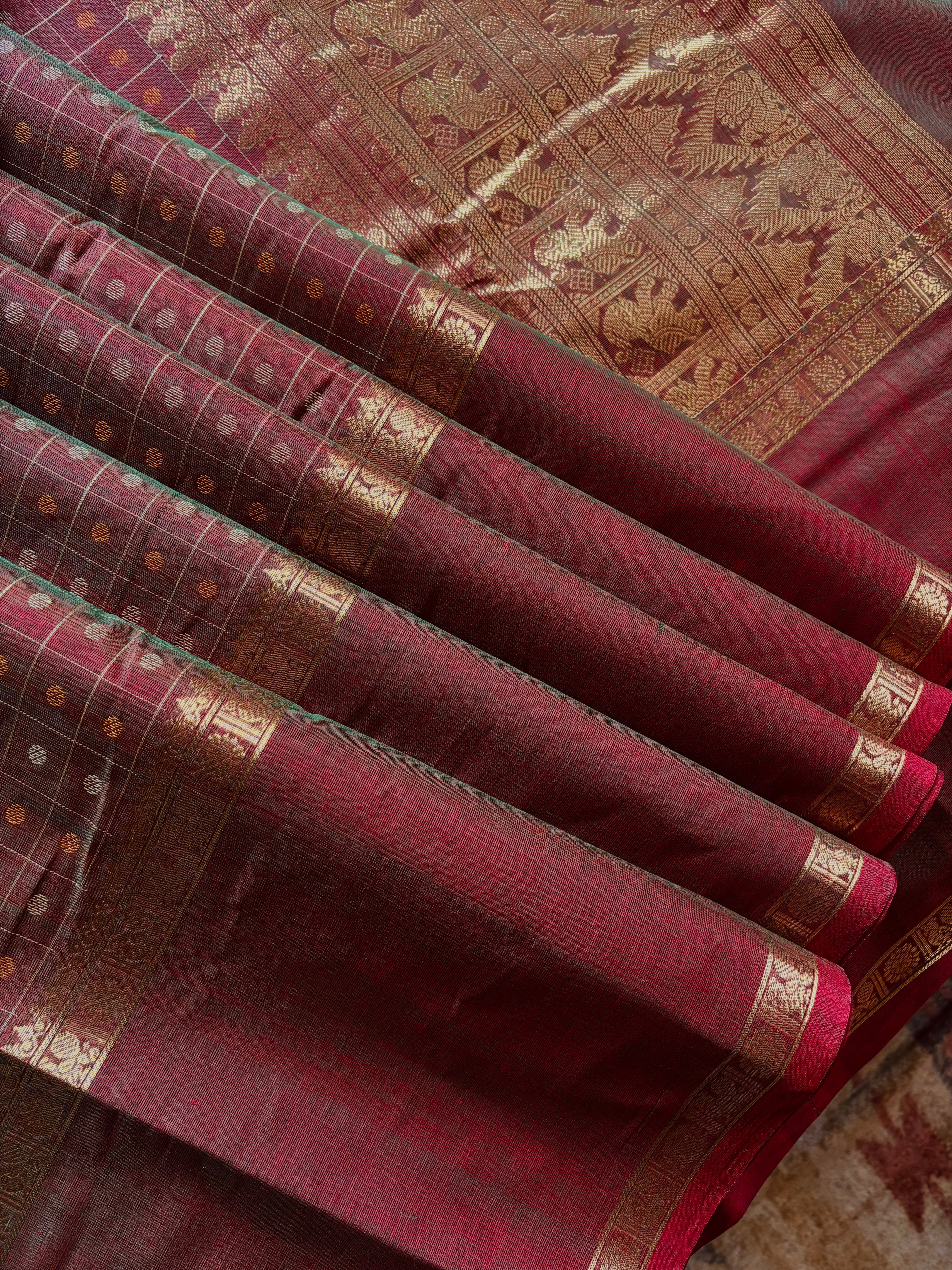 Handwoven Dual Toned Cotton Kanchipuram Saree