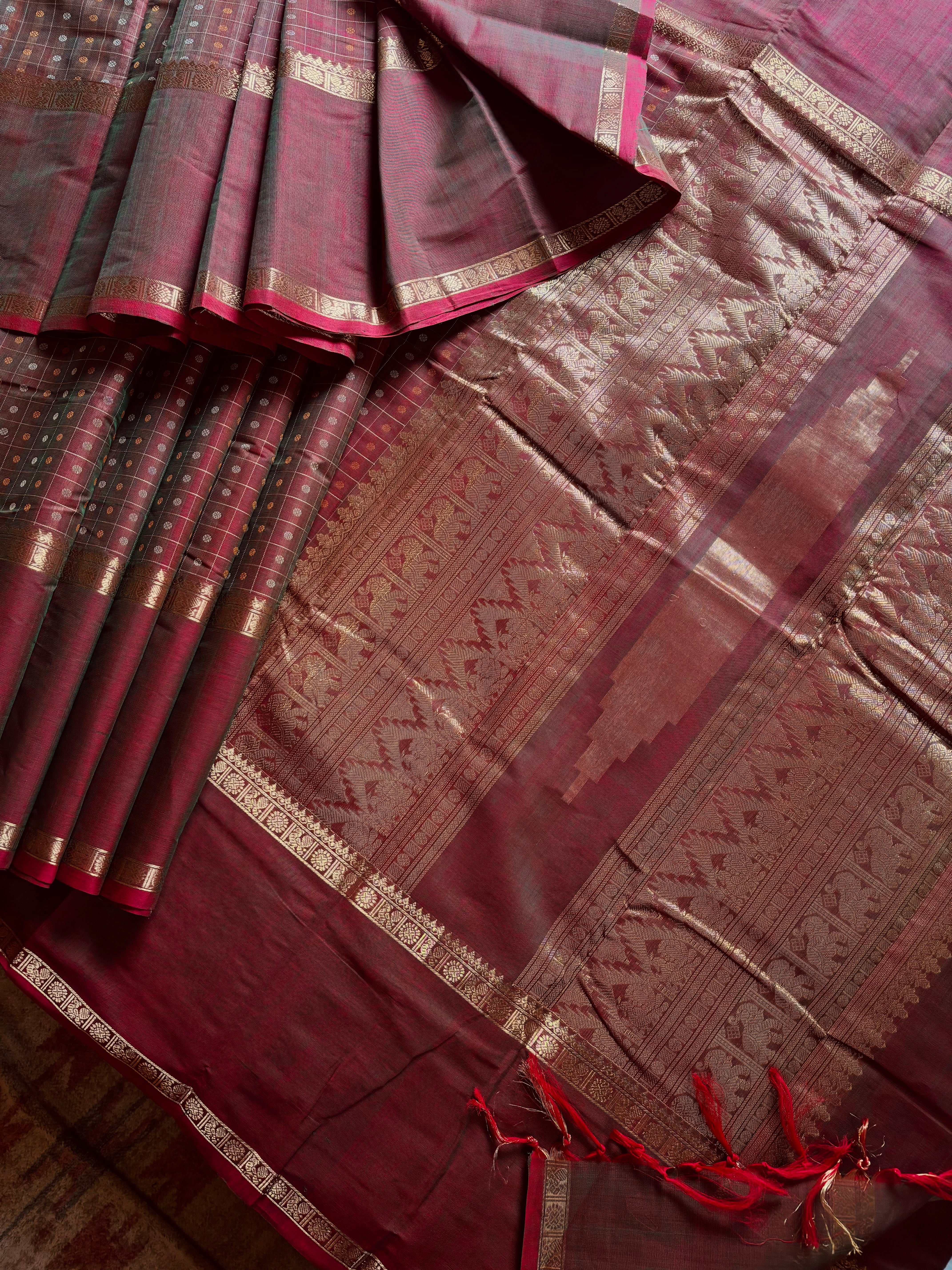 Handwoven Dual Toned Cotton Kanchipuram Saree
