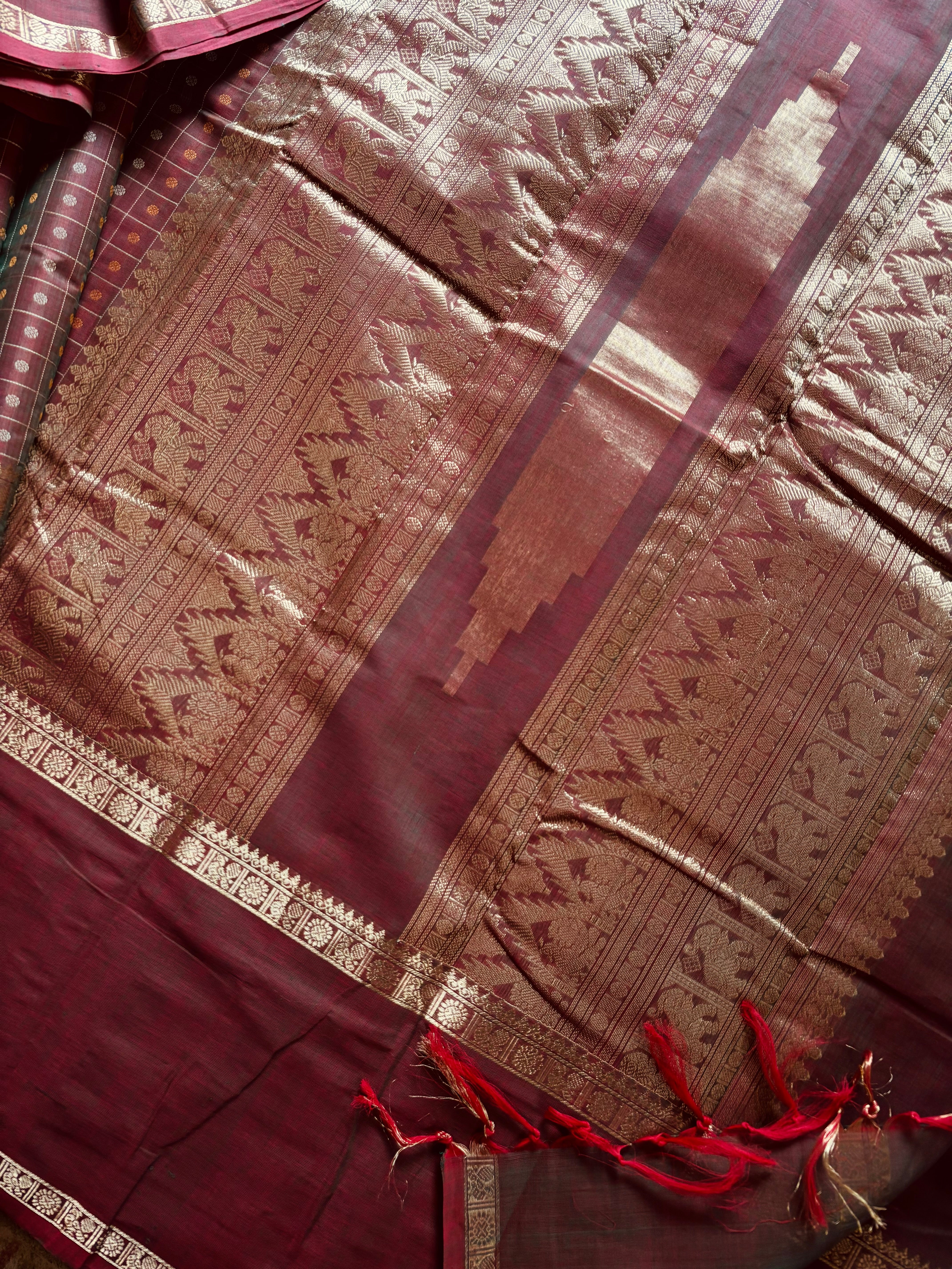 Handwoven Dual Toned Cotton Kanchipuram Saree