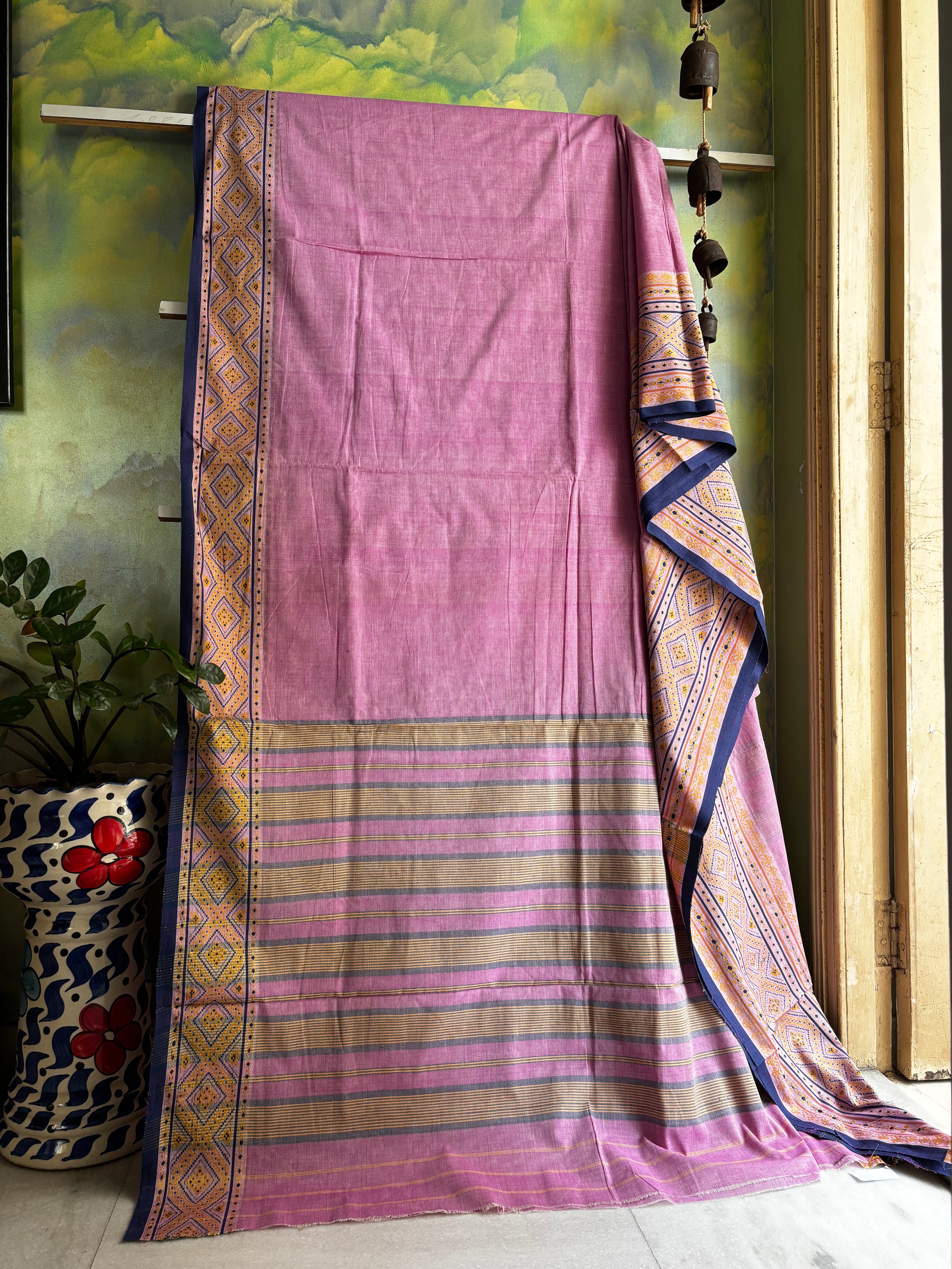 Handwoven Light Onion Pink Colour Begampuri Cotton Saree