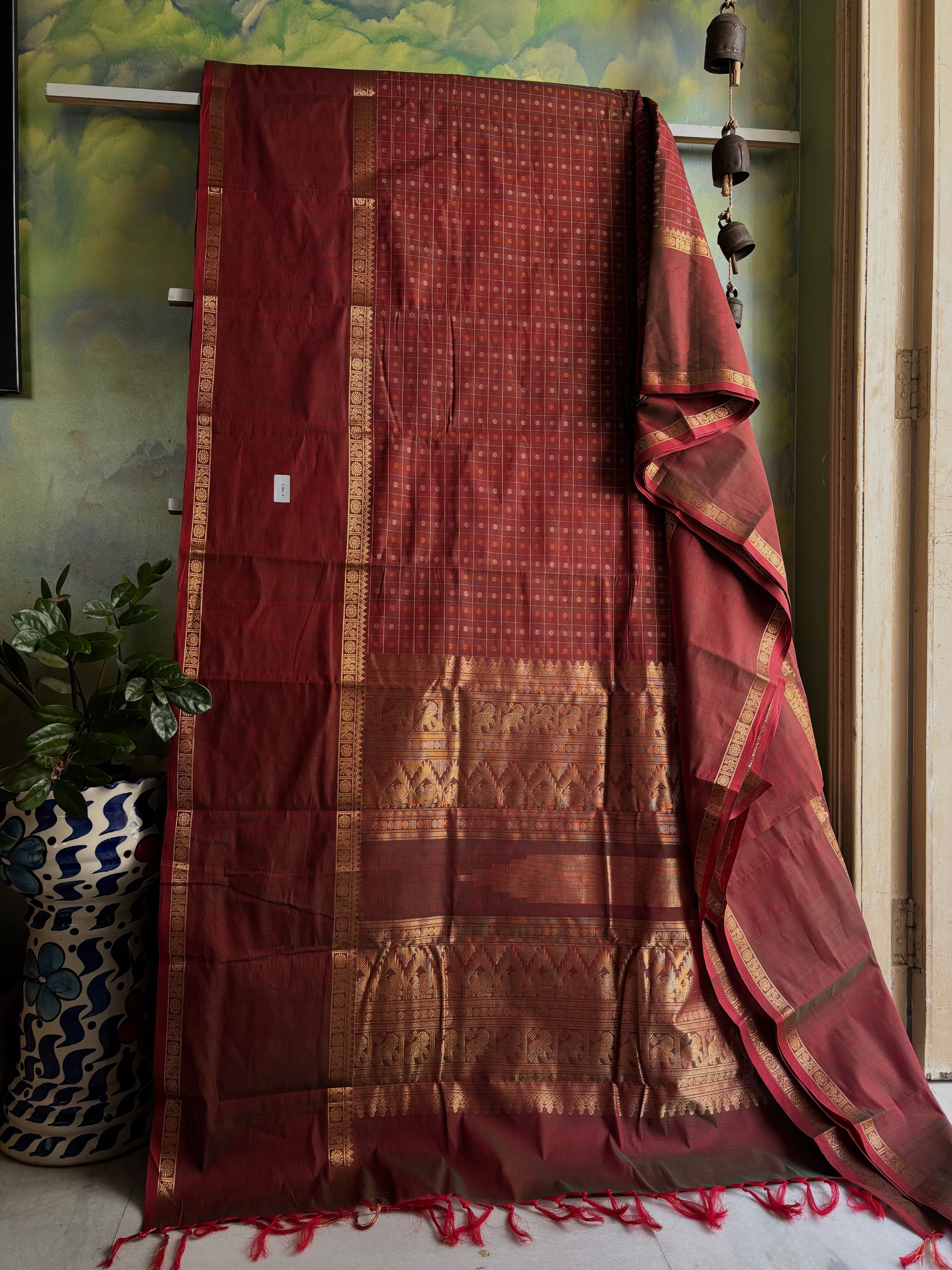 Handwoven Dual Toned Cotton Kanchipuram Saree