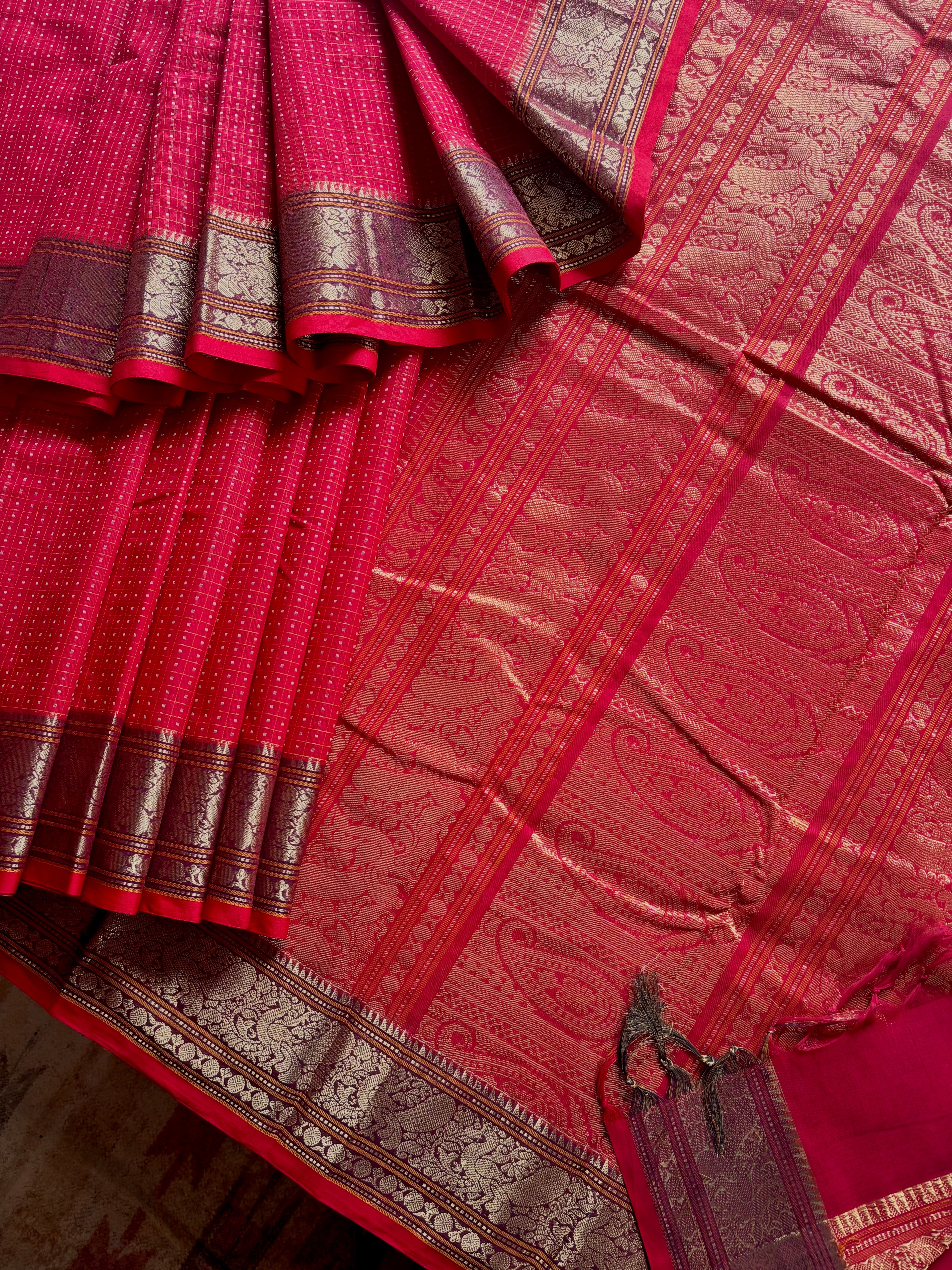 Handwoven Red Cotton Kanchipuram Saree