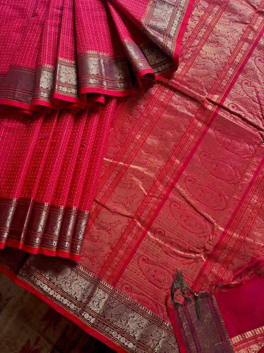 Handwoven Red Cotton Kanchipuram Saree