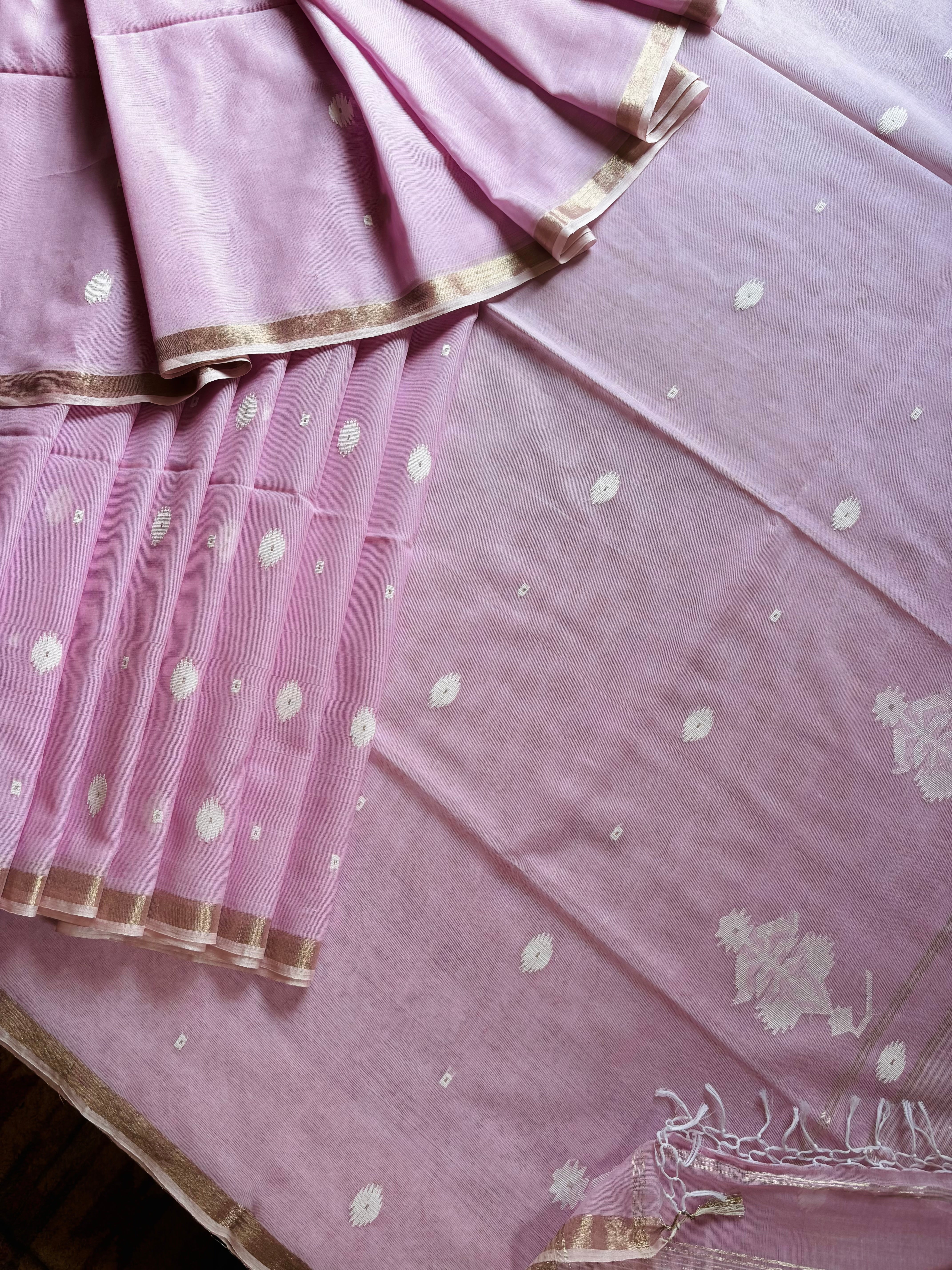 Handwoven Baby Pink Colour Cotton Jamdani Saree