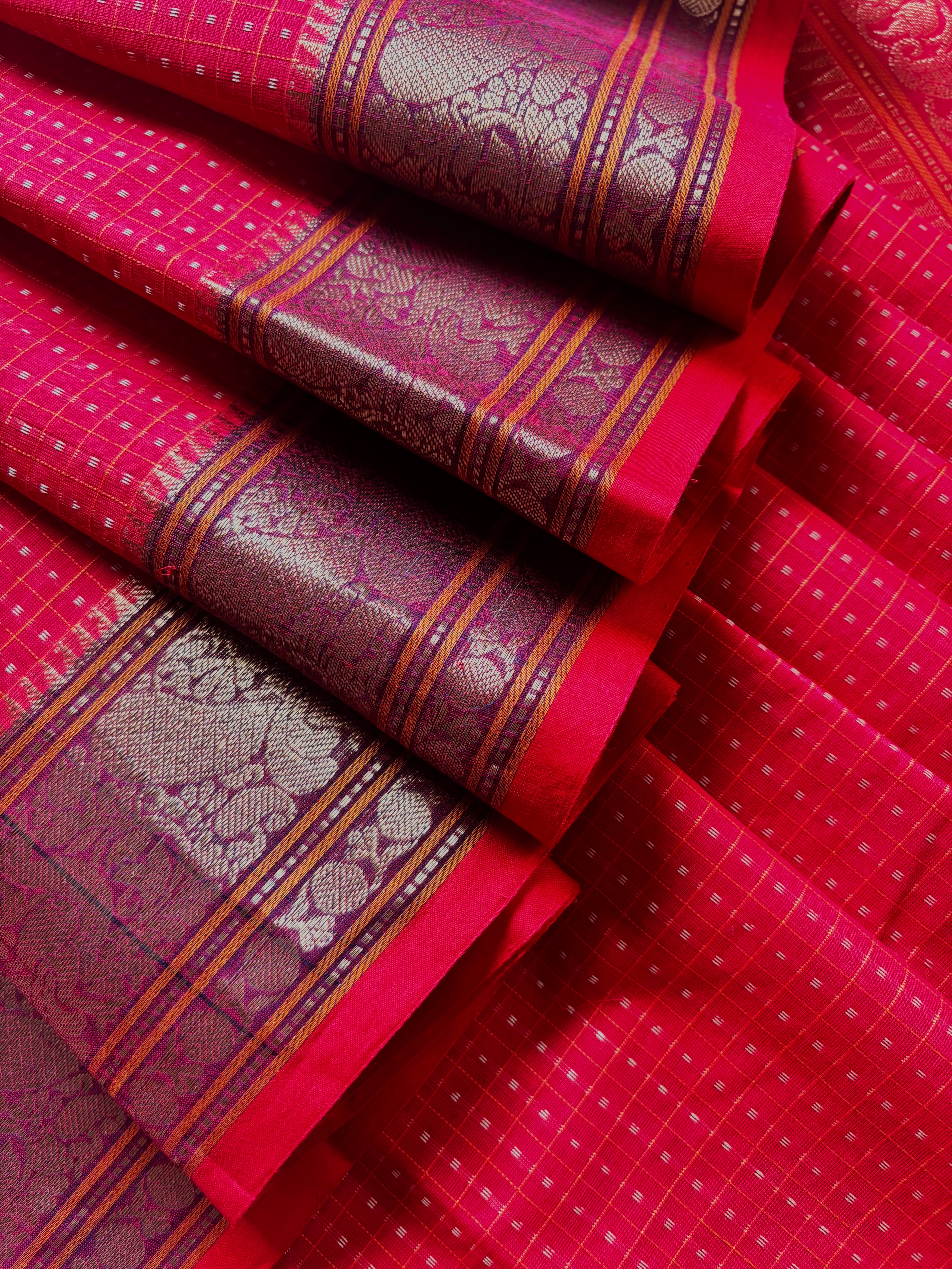 Handwoven Red Cotton Kanchipuram Saree