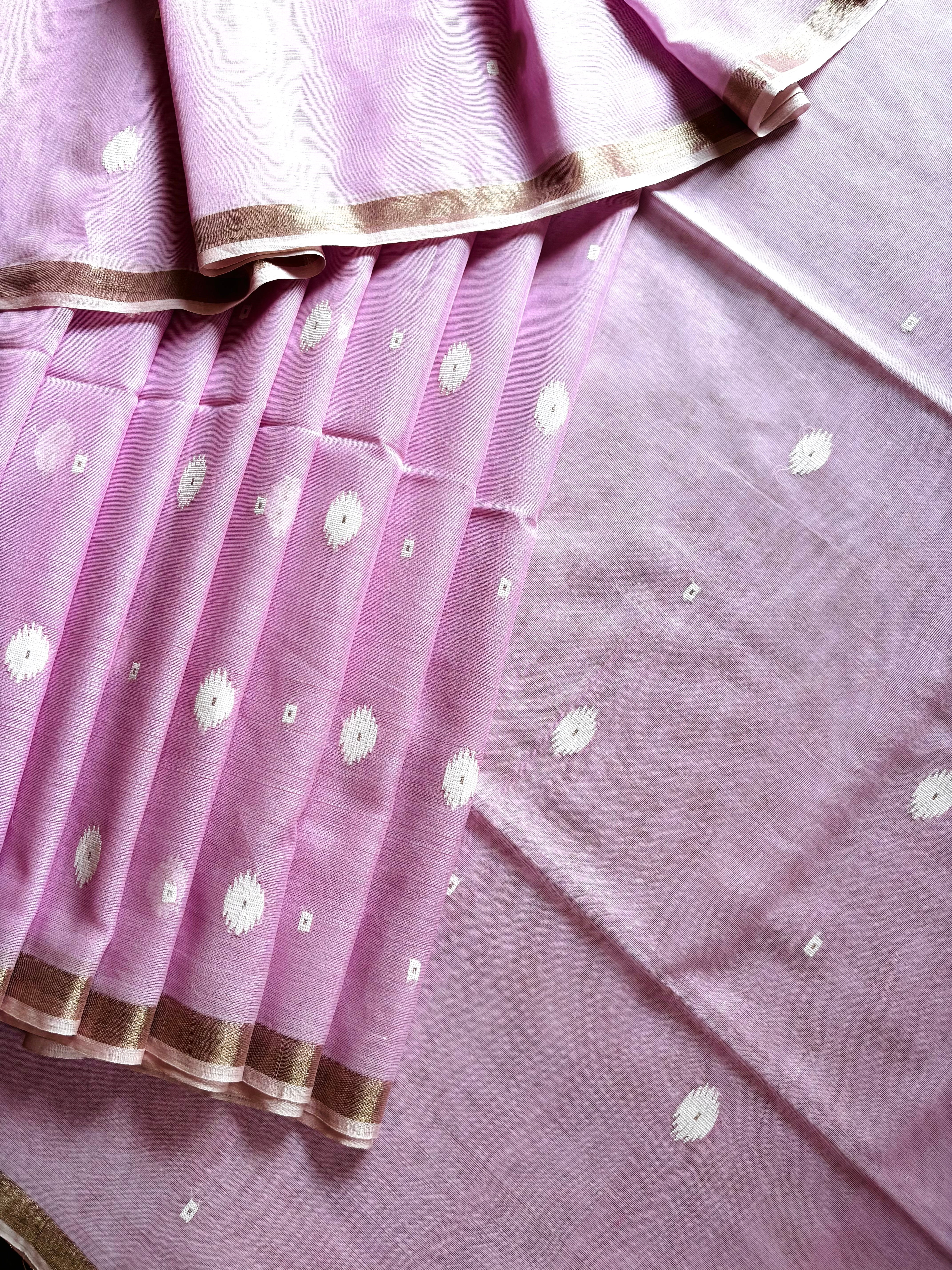 Handwoven Baby Pink Colour Cotton Jamdani Saree