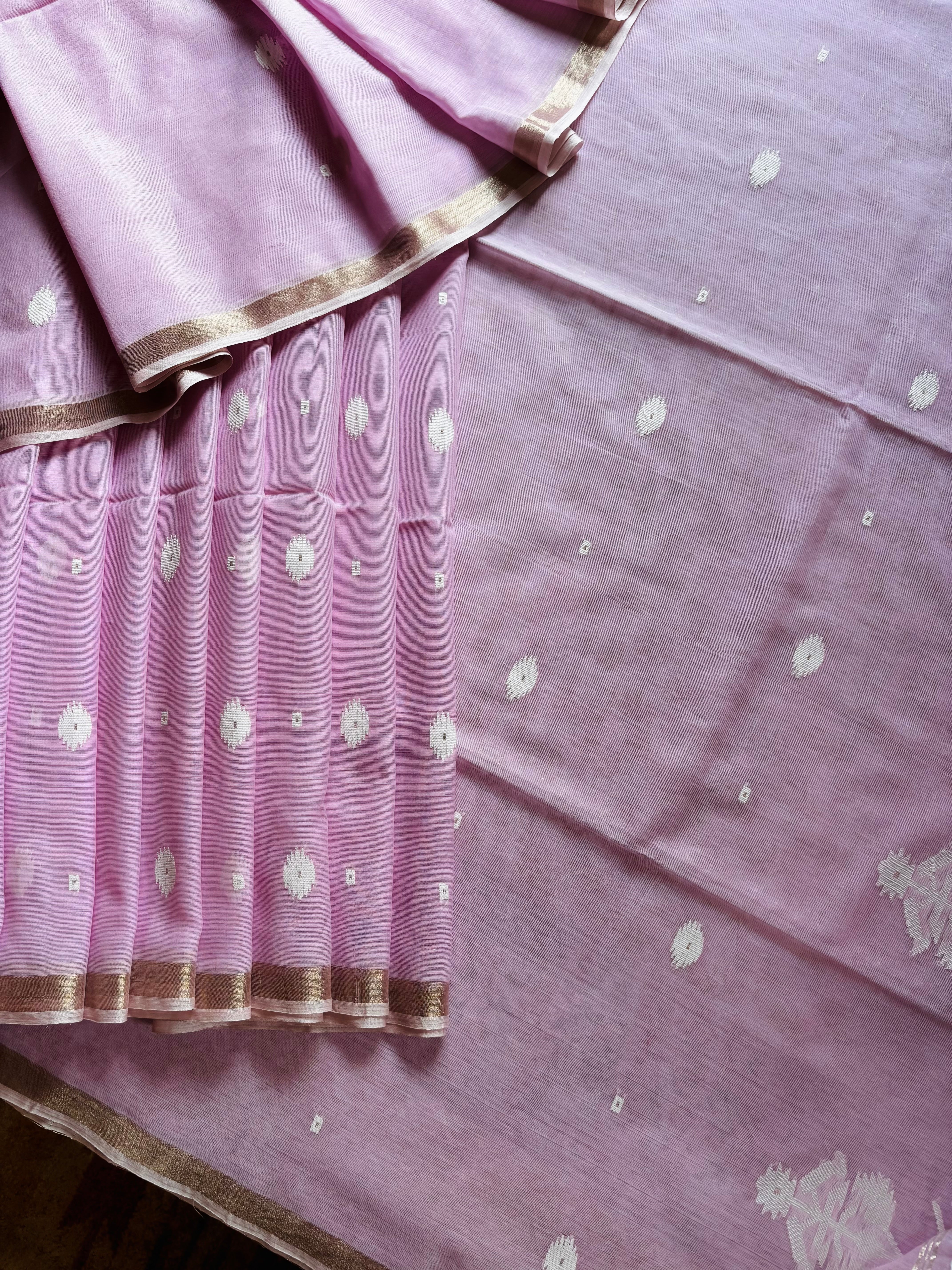 Handwoven Baby Pink Colour Cotton Jamdani Saree