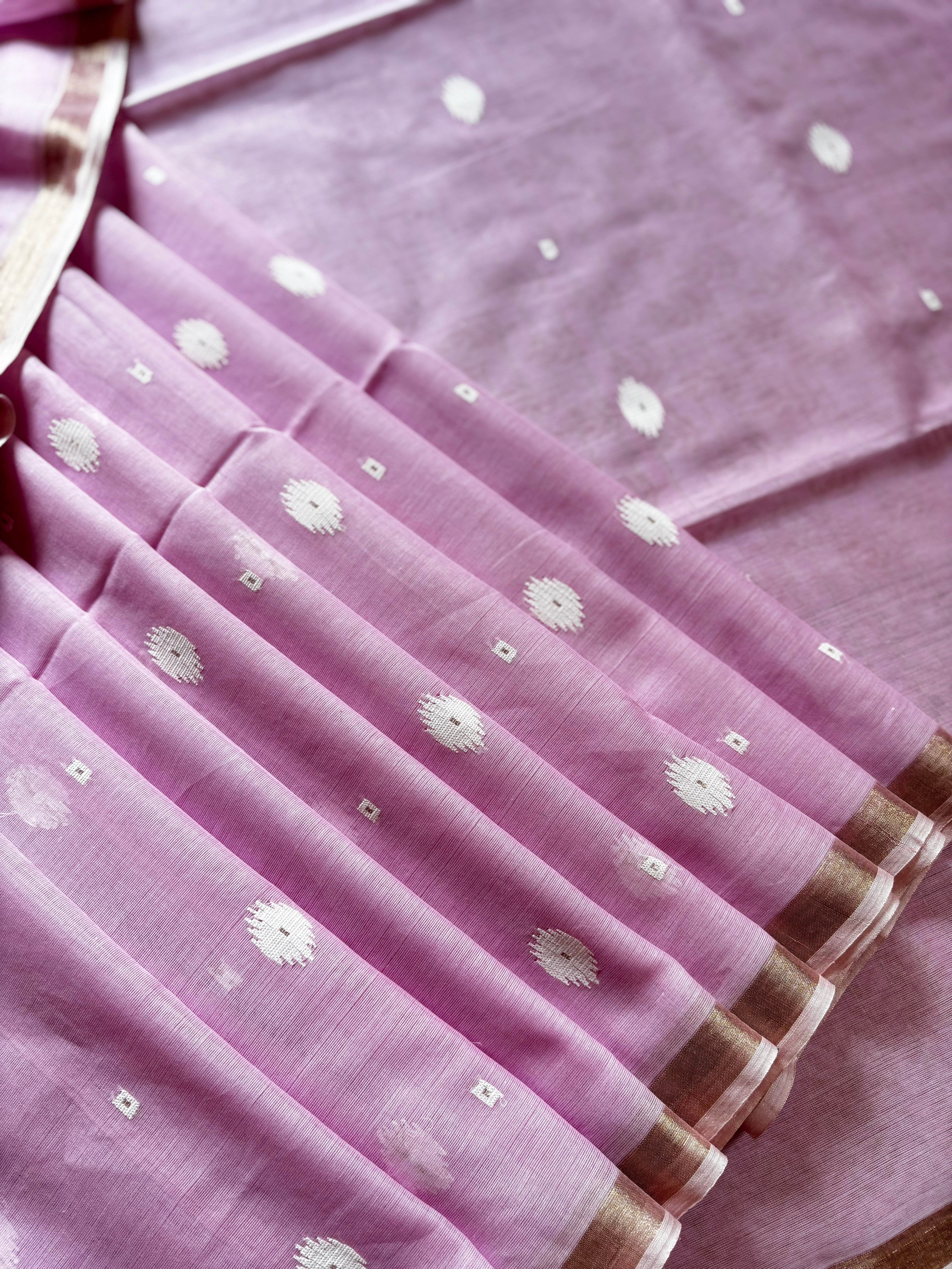 Handwoven Baby Pink Colour Cotton Jamdani Saree
