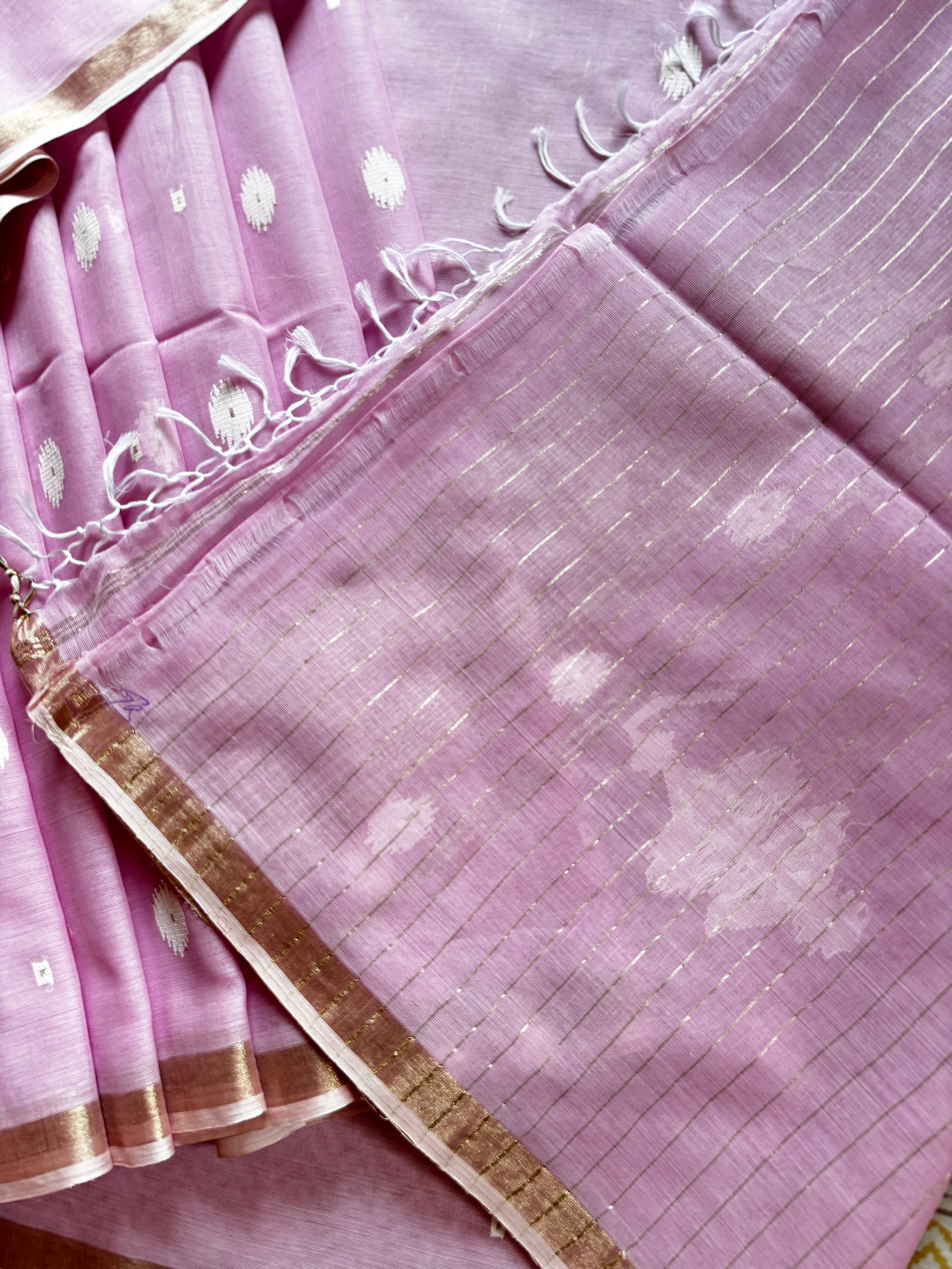 Handwoven Baby Pink Colour Cotton Jamdani Saree