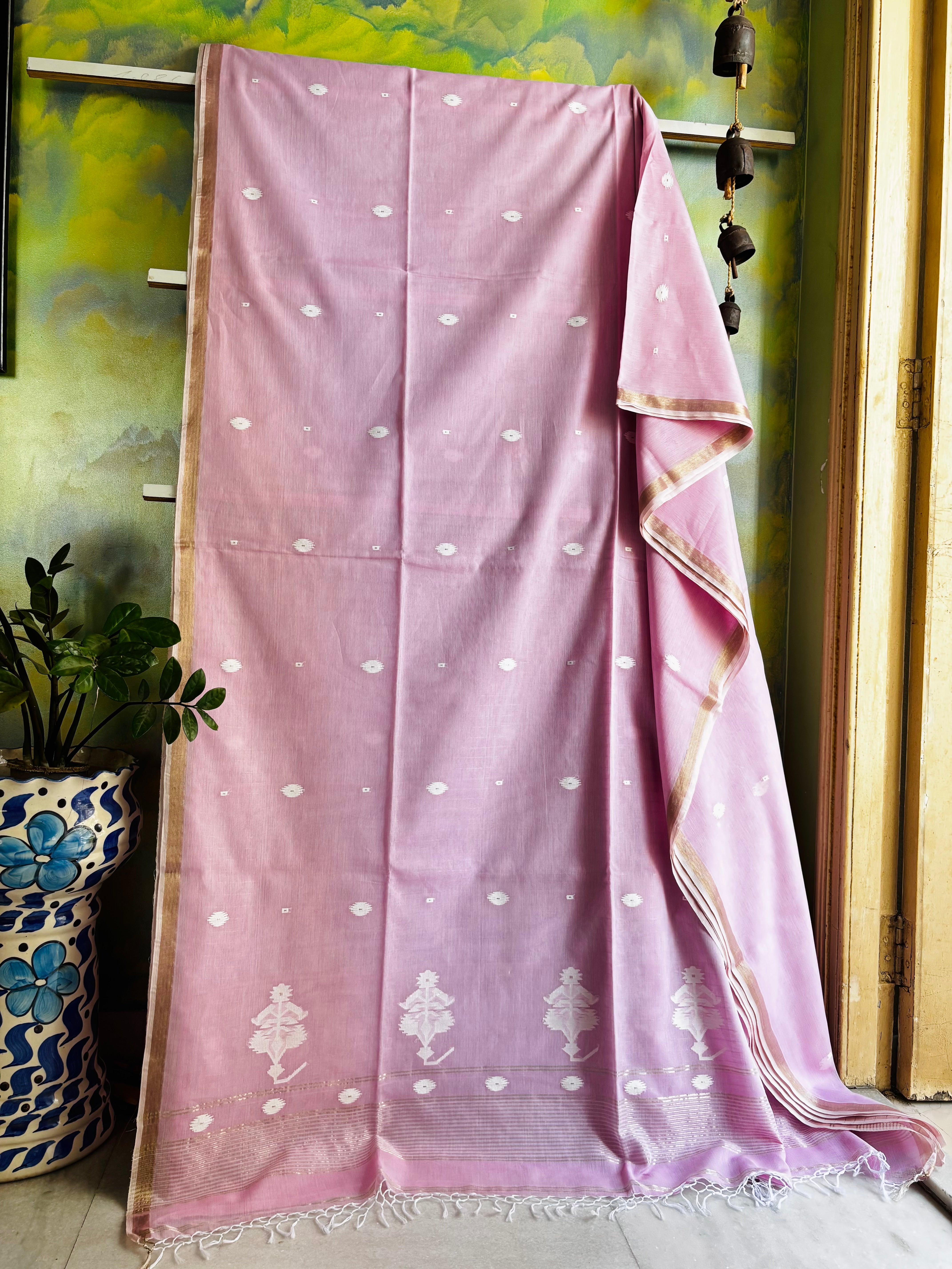 Handwoven Baby Pink Colour Cotton Jamdani Saree