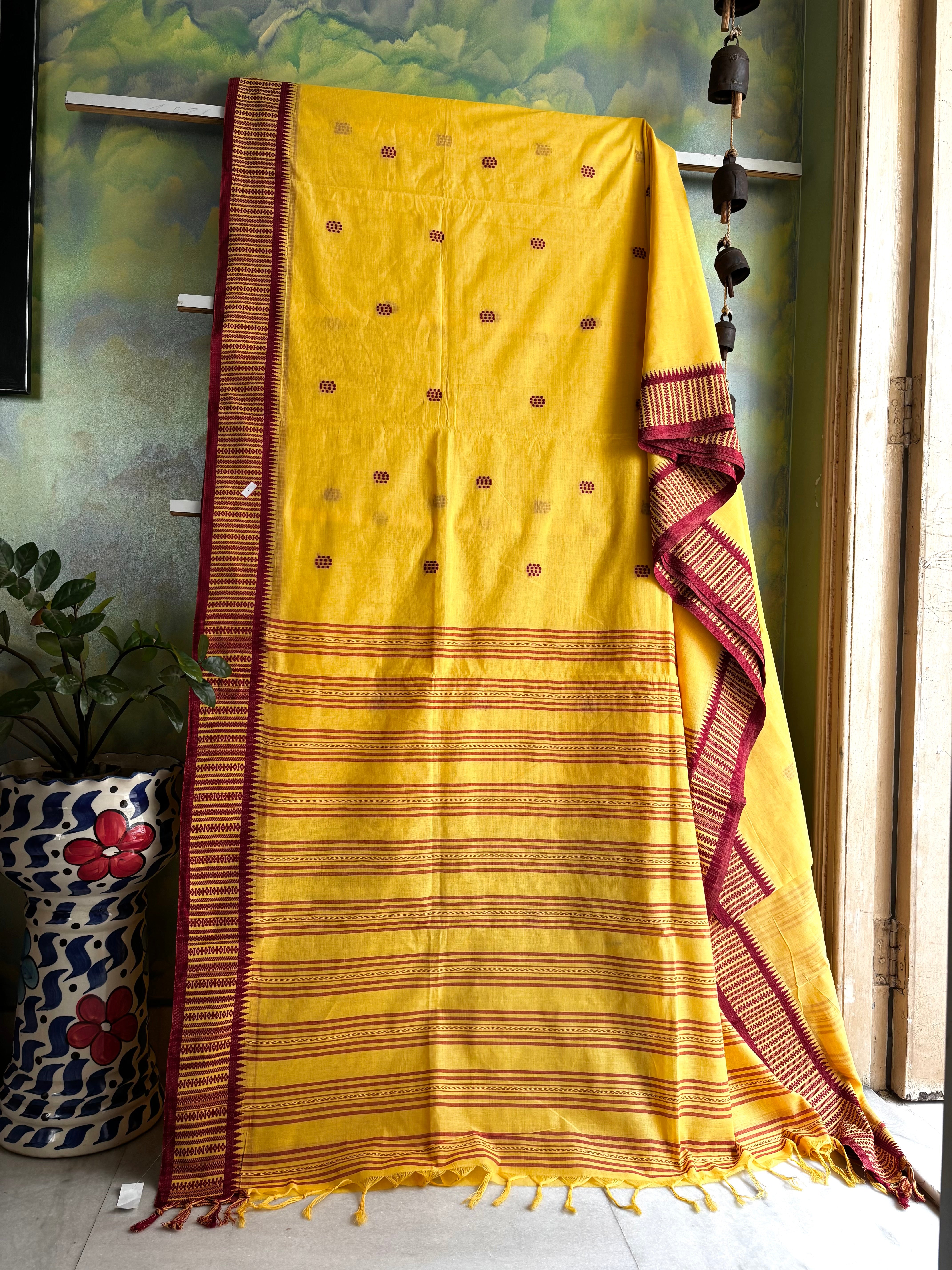 Handwoven Light Yellow Colour Begampuri Cotton Saree