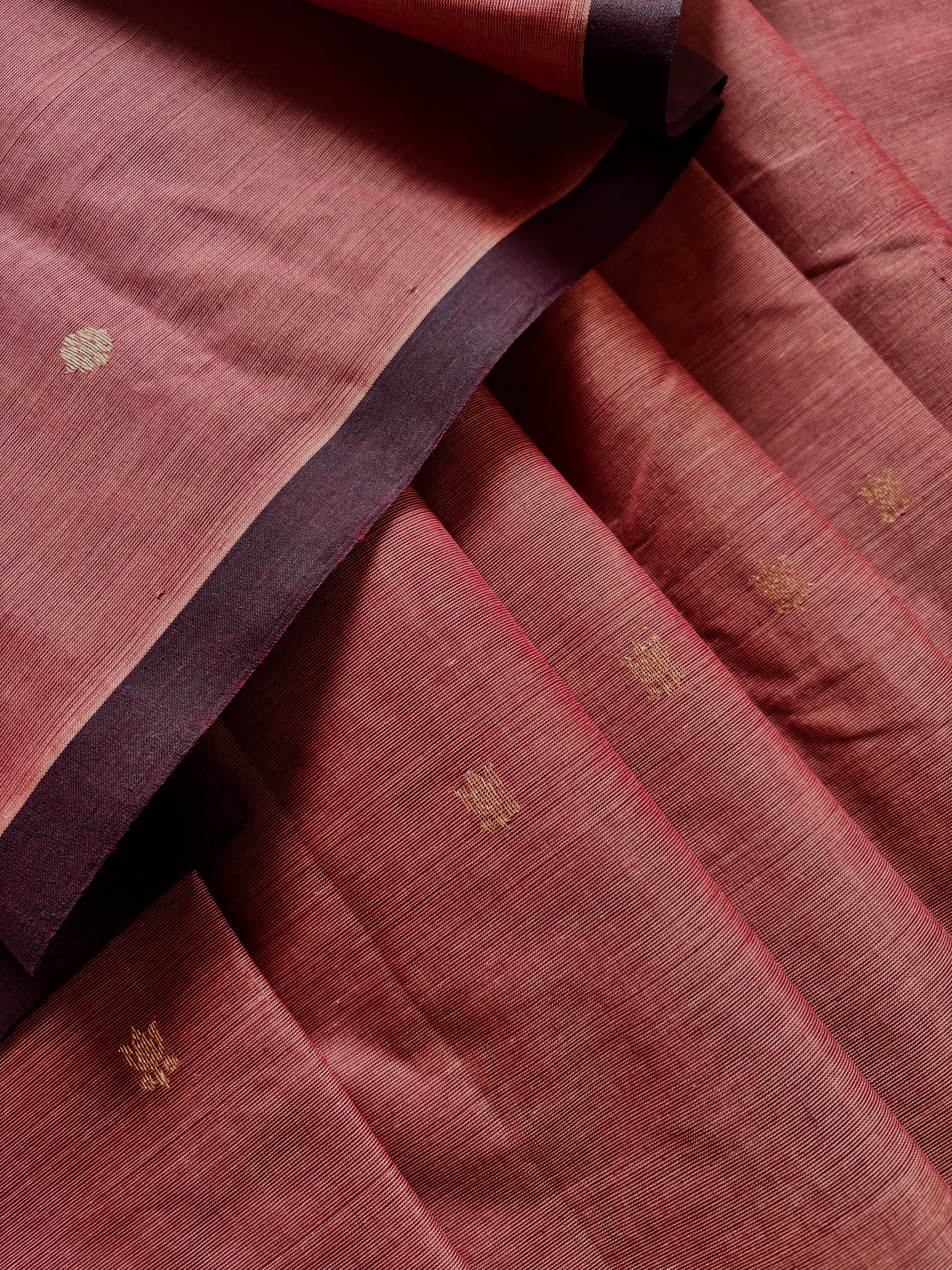 Handwoven Cinnamon Colour Cotton Kanchipuram Saree