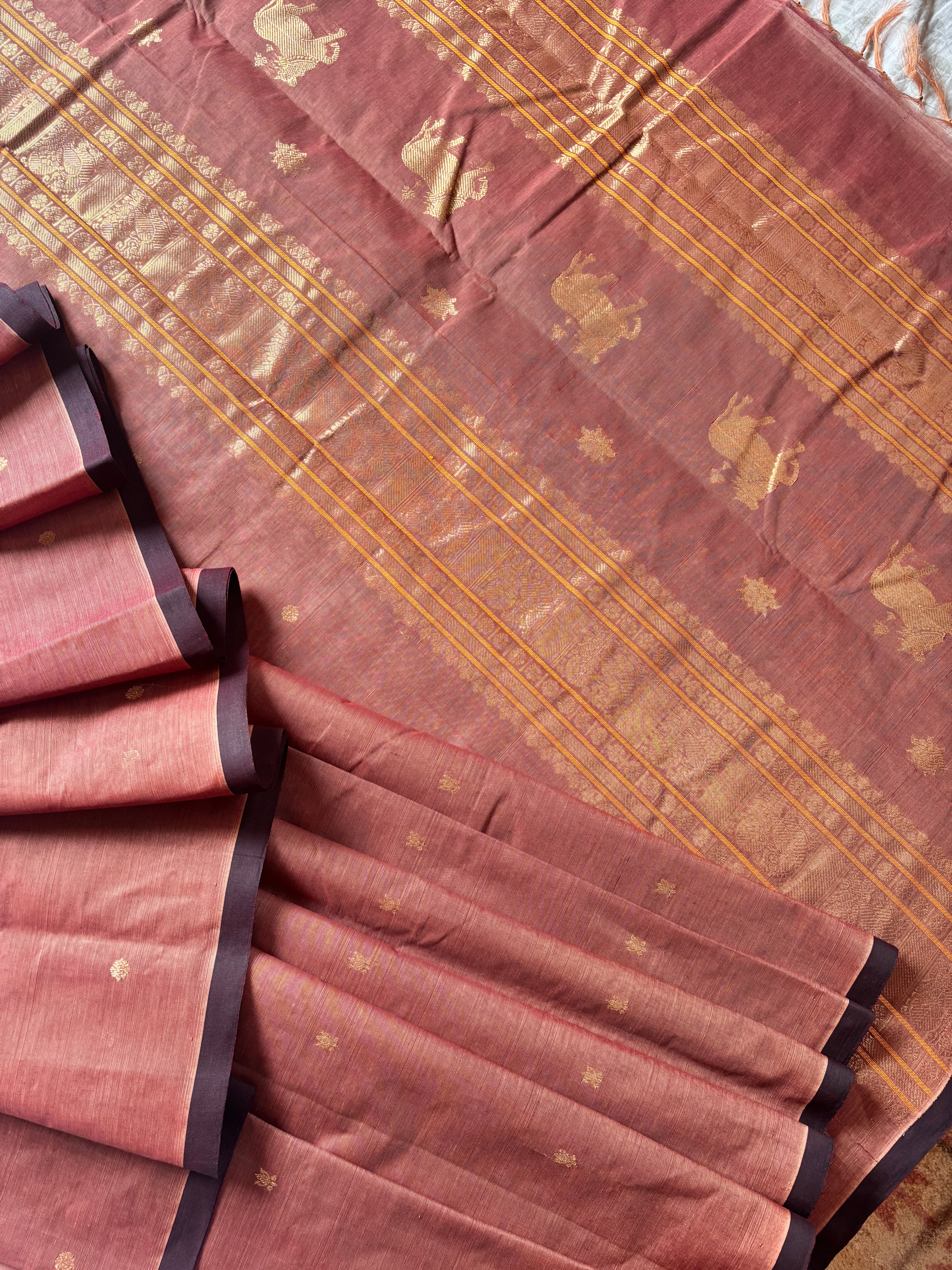 Handwoven Cinnamon Colour Cotton Kanchipuram Saree