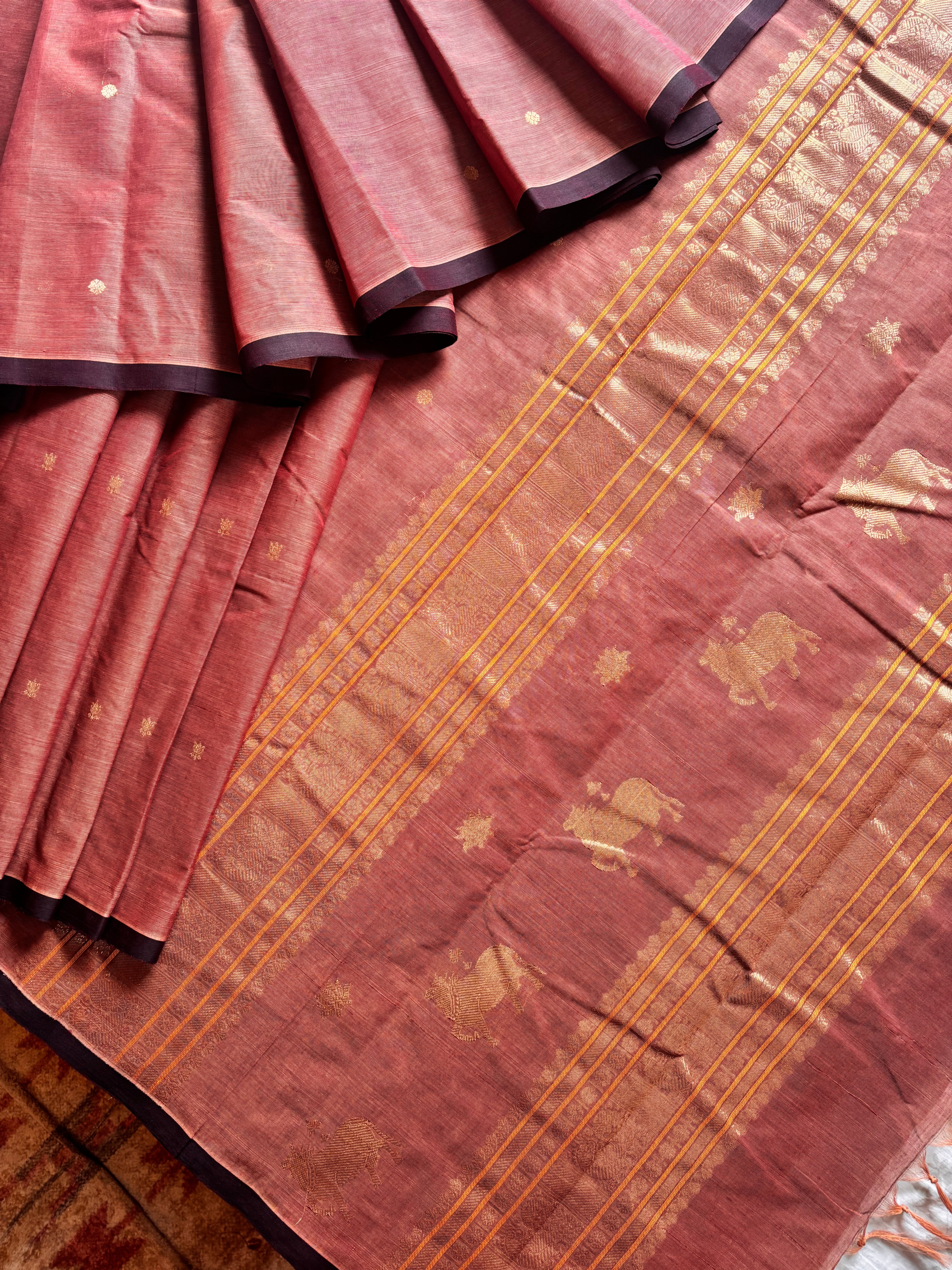 Handwoven Cinnamon Colour Cotton Kanchipuram Saree