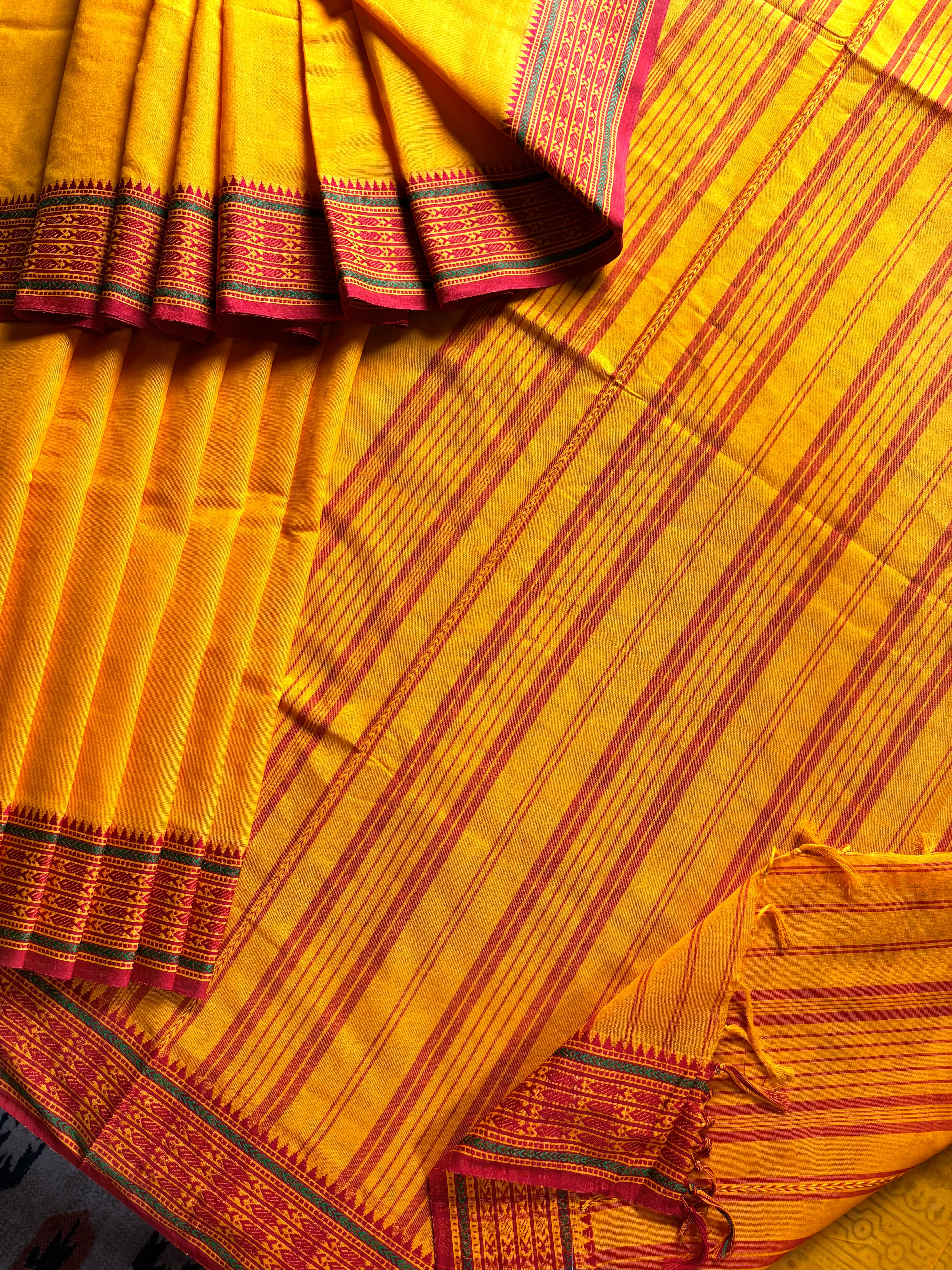 Handwoven Yellow Red Begampuri Pure Cotton Saree