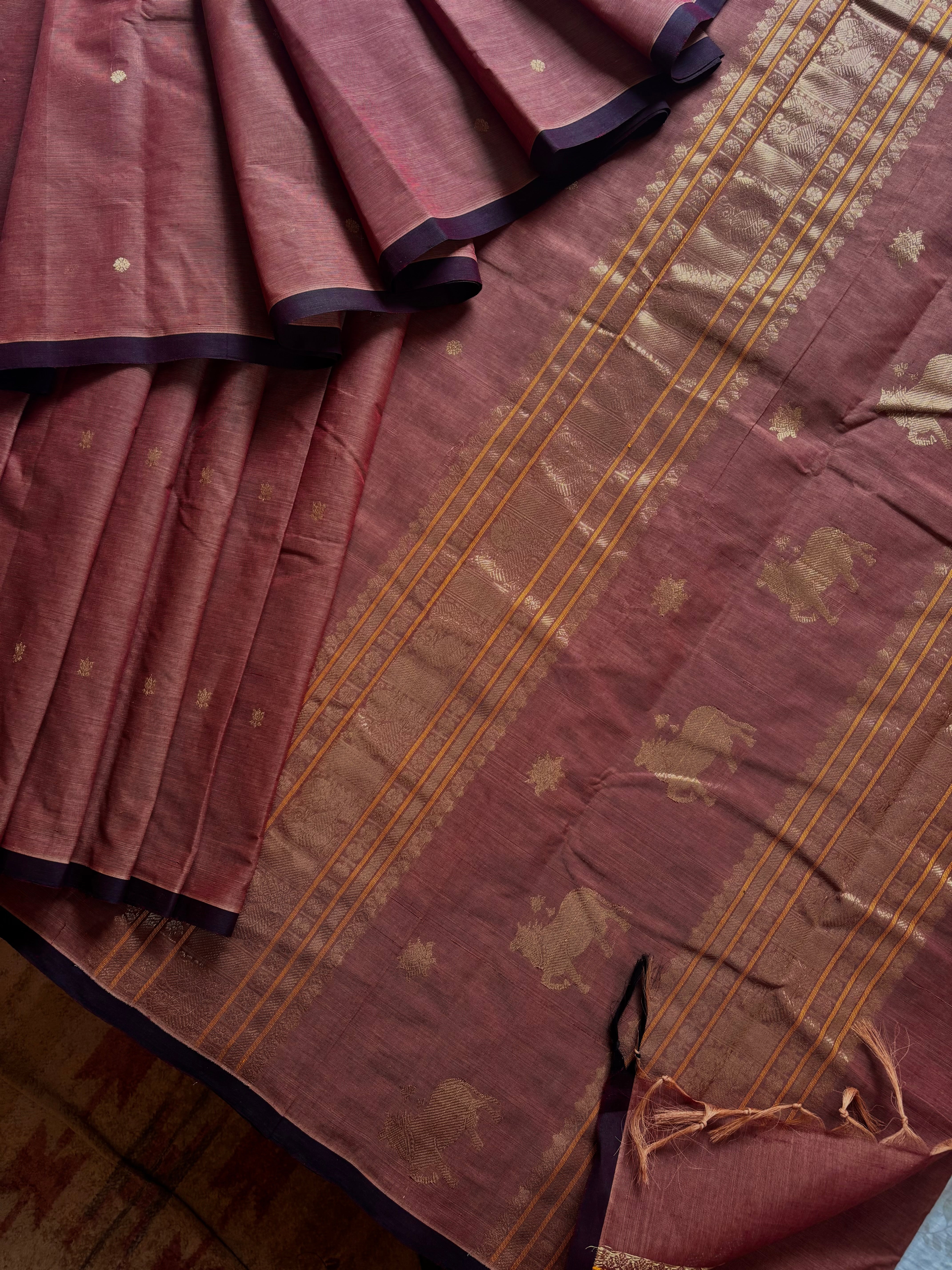 Handwoven Cinnamon Colour Cotton Kanchipuram Saree