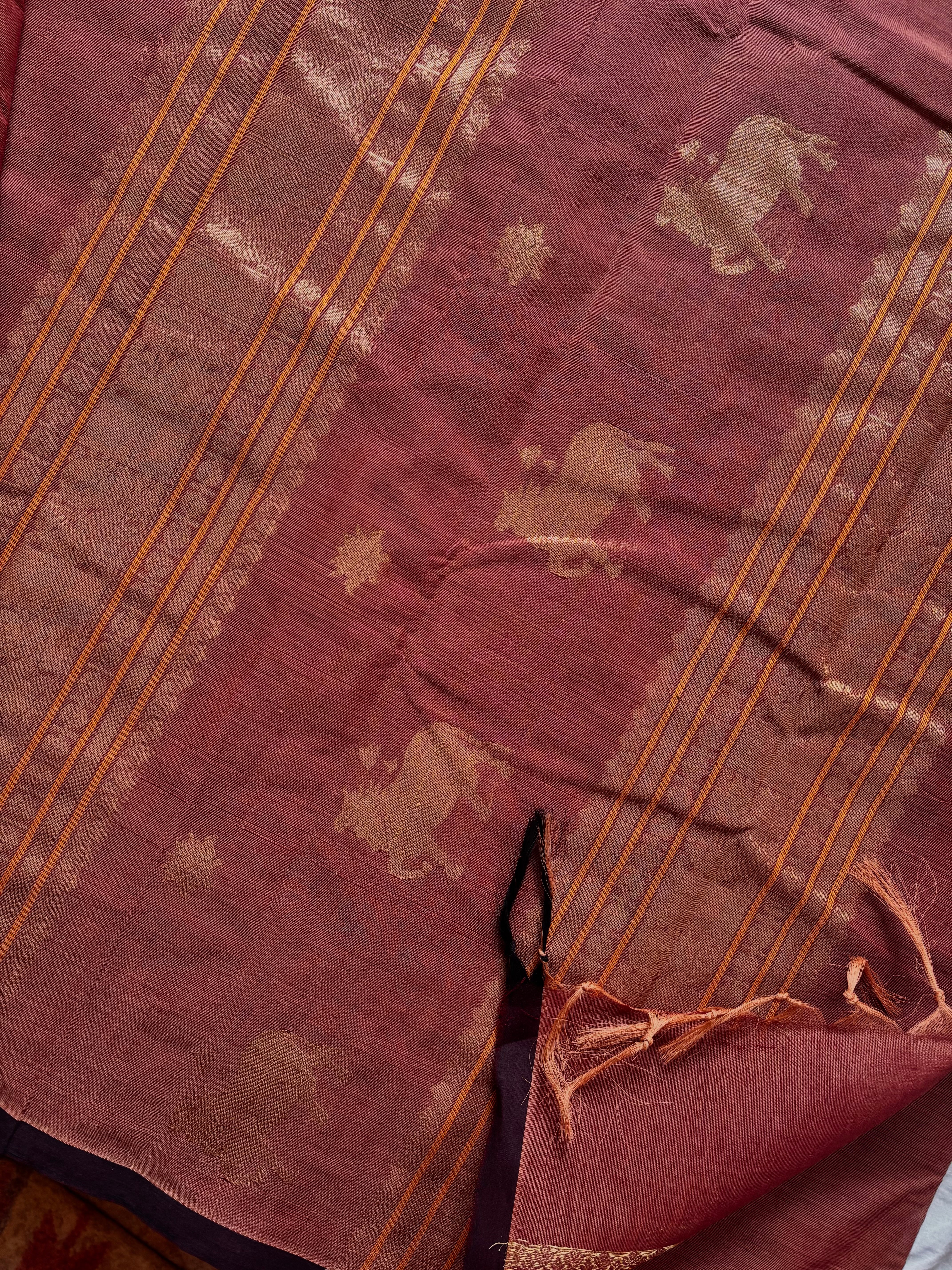 Handwoven Cinnamon Colour Cotton Kanchipuram Saree