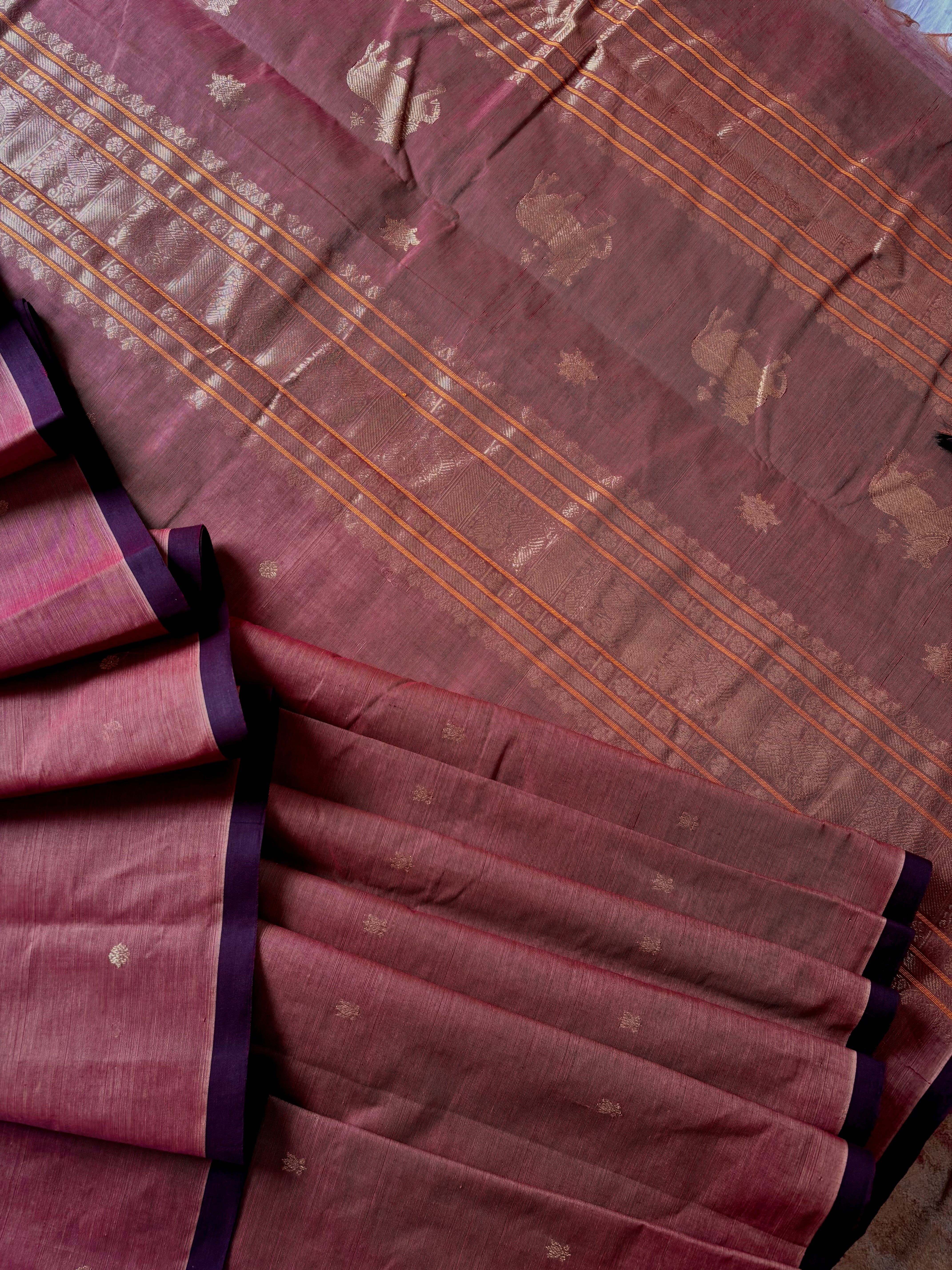 Handwoven Cinnamon Colour Cotton Kanchipuram Saree
