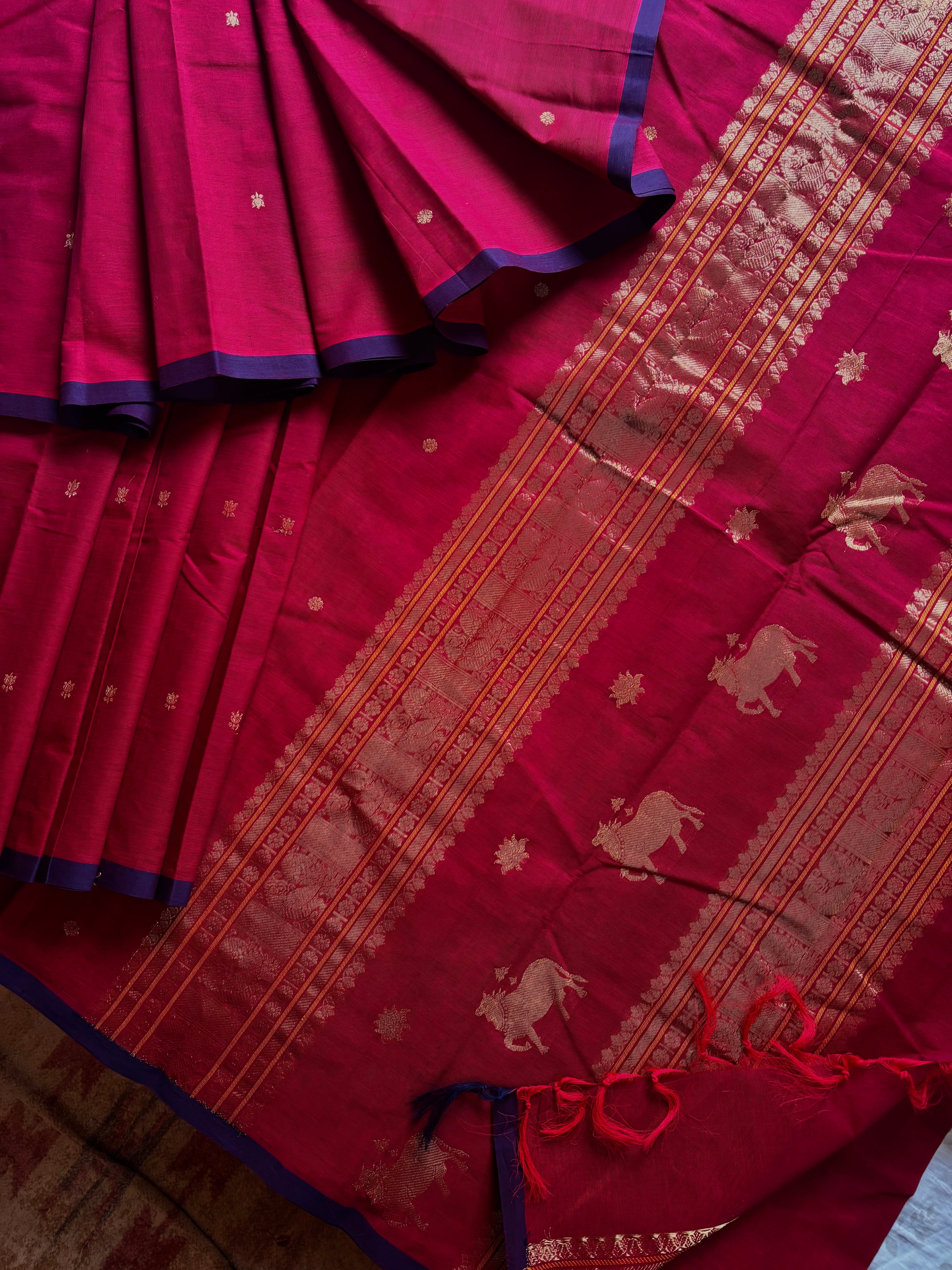 Handwoven Maroon Colour Cotton Kanchipuram Saree