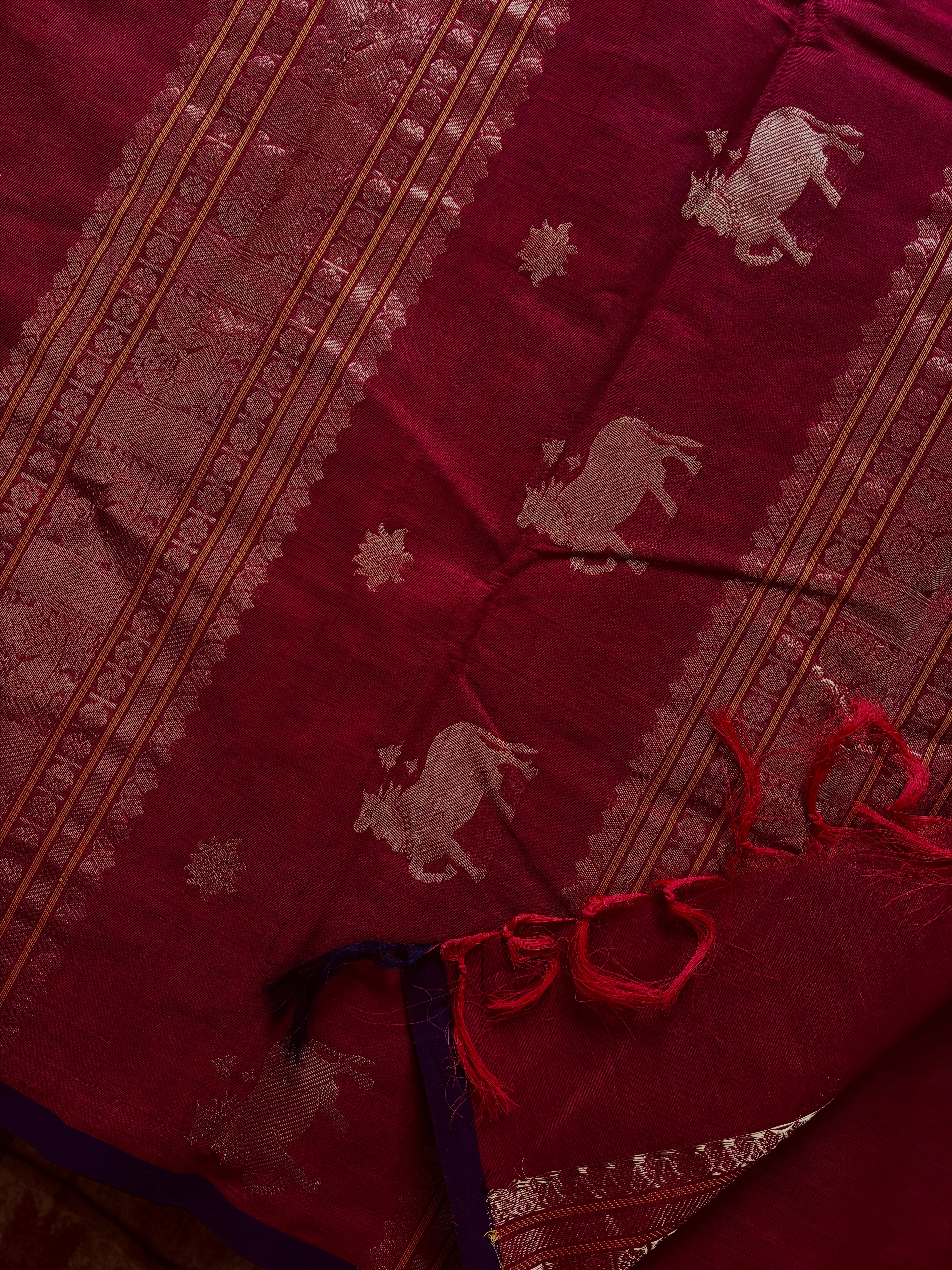 Handwoven Maroon Colour Cotton Kanchipuram Saree