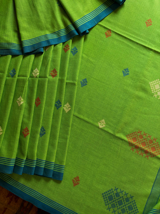 Handwoven Green Cotton Jamdani Saree