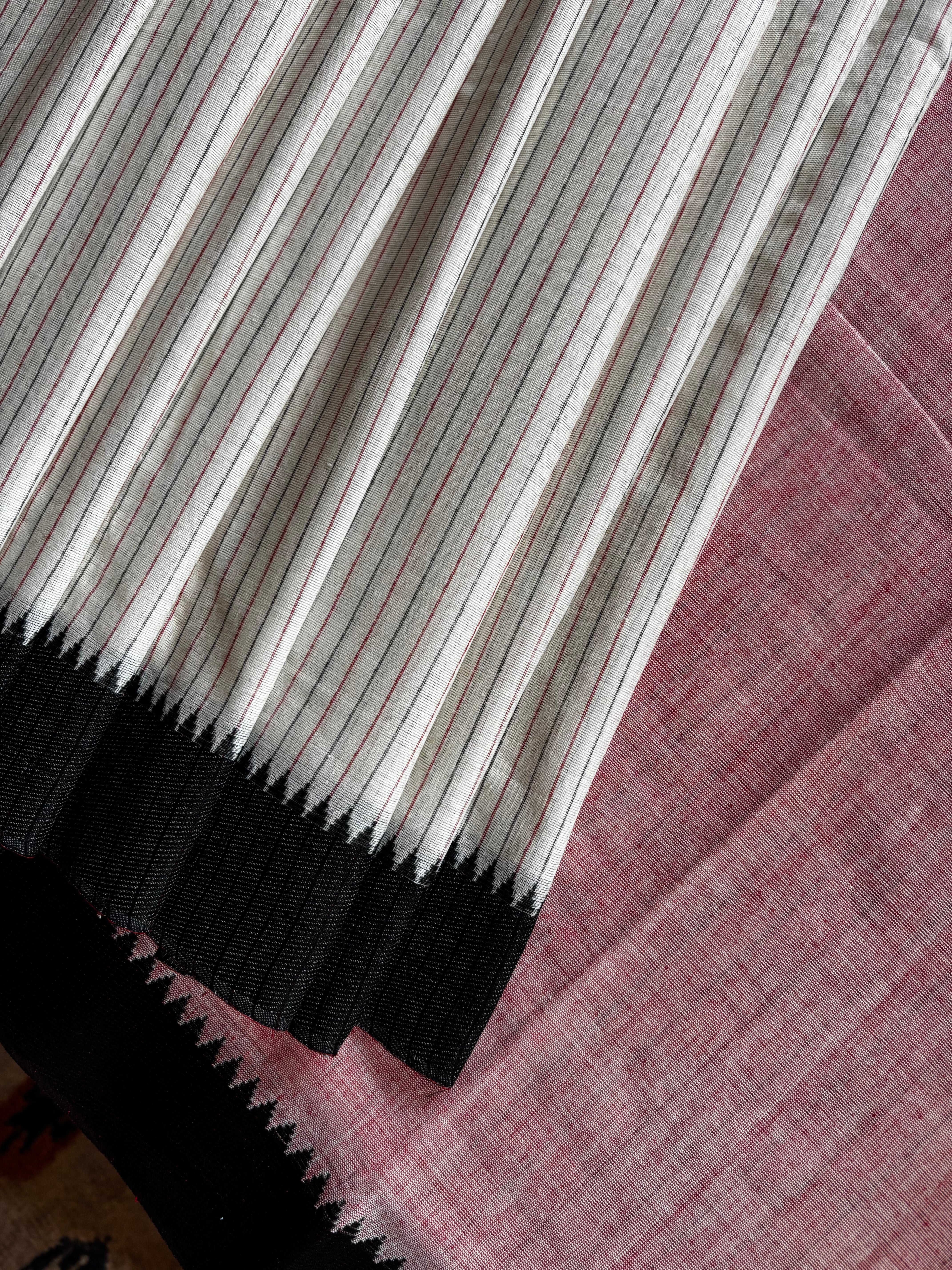 Handwoven White Colour Striped Pure Cotton Begampuri Saree